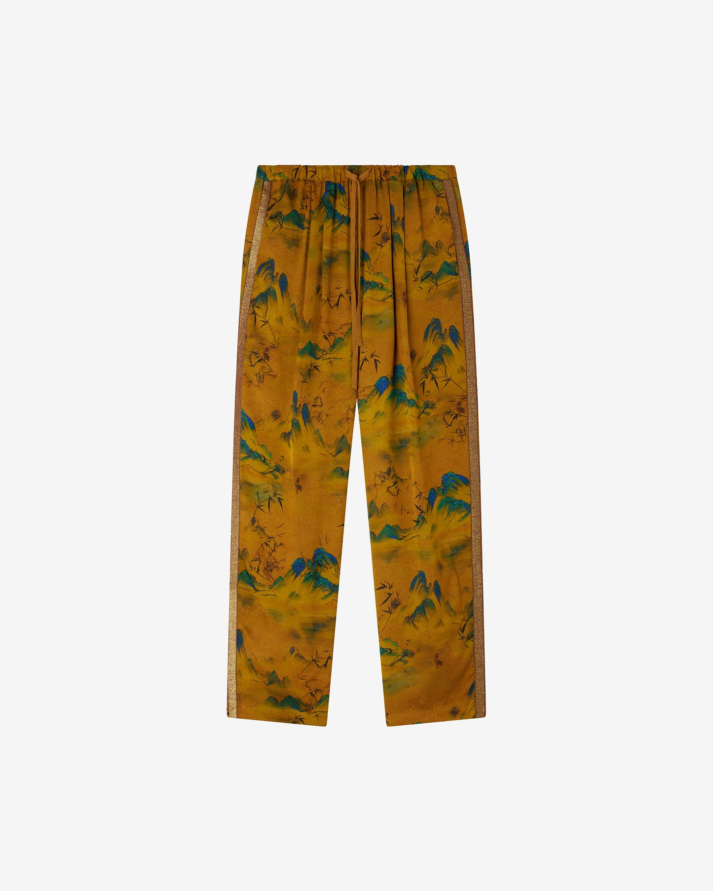 Pantalon Muji - Jaune : Pantalon en jacquard de viscose imprimé avec galon lurex Mes Demoiselles