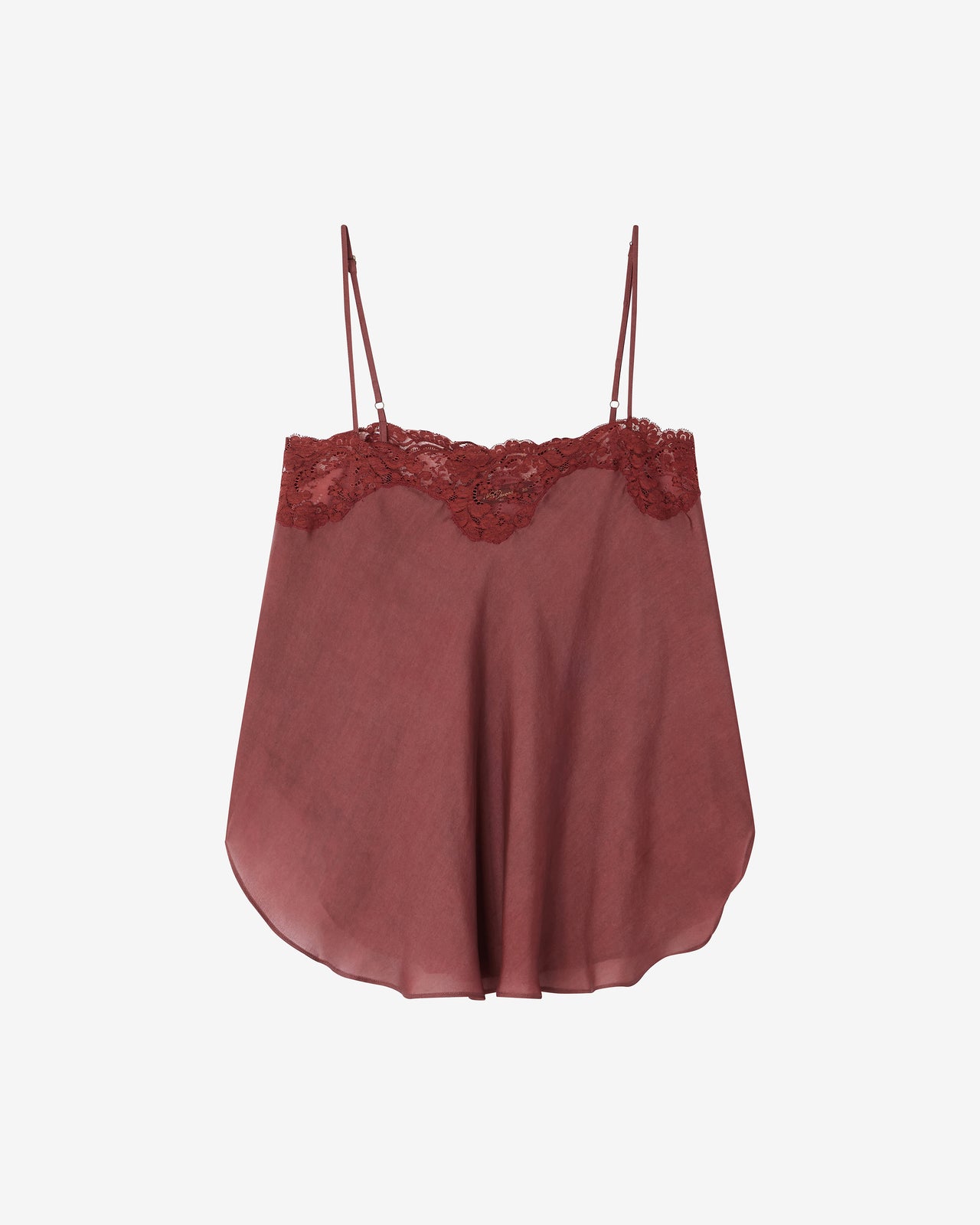 Top Myssi - Cognac : Top en soie rouge foncé à détail dentelle – élégance délicate Mes Demoiselles - Image 9