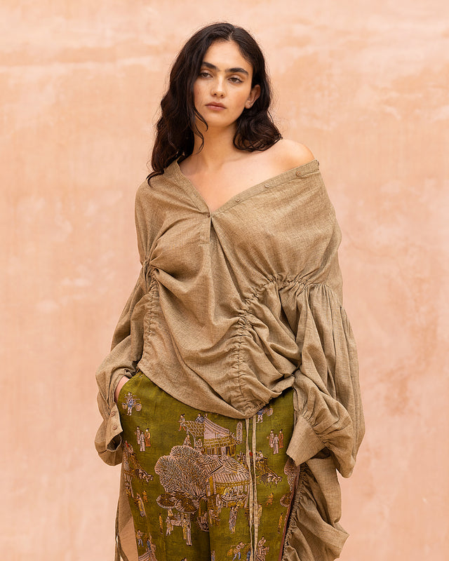 Blouse beige en voile de coton et détails subtils : Chemises & tops Mes Demoiselles - Image 1