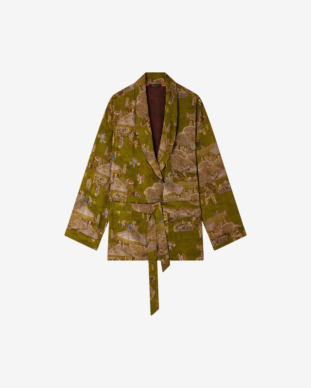 Kimono Pelva - Vert : Kimono en jacquard de viscose imprimé sur fond vert Mes Demoiselles - Dernière image