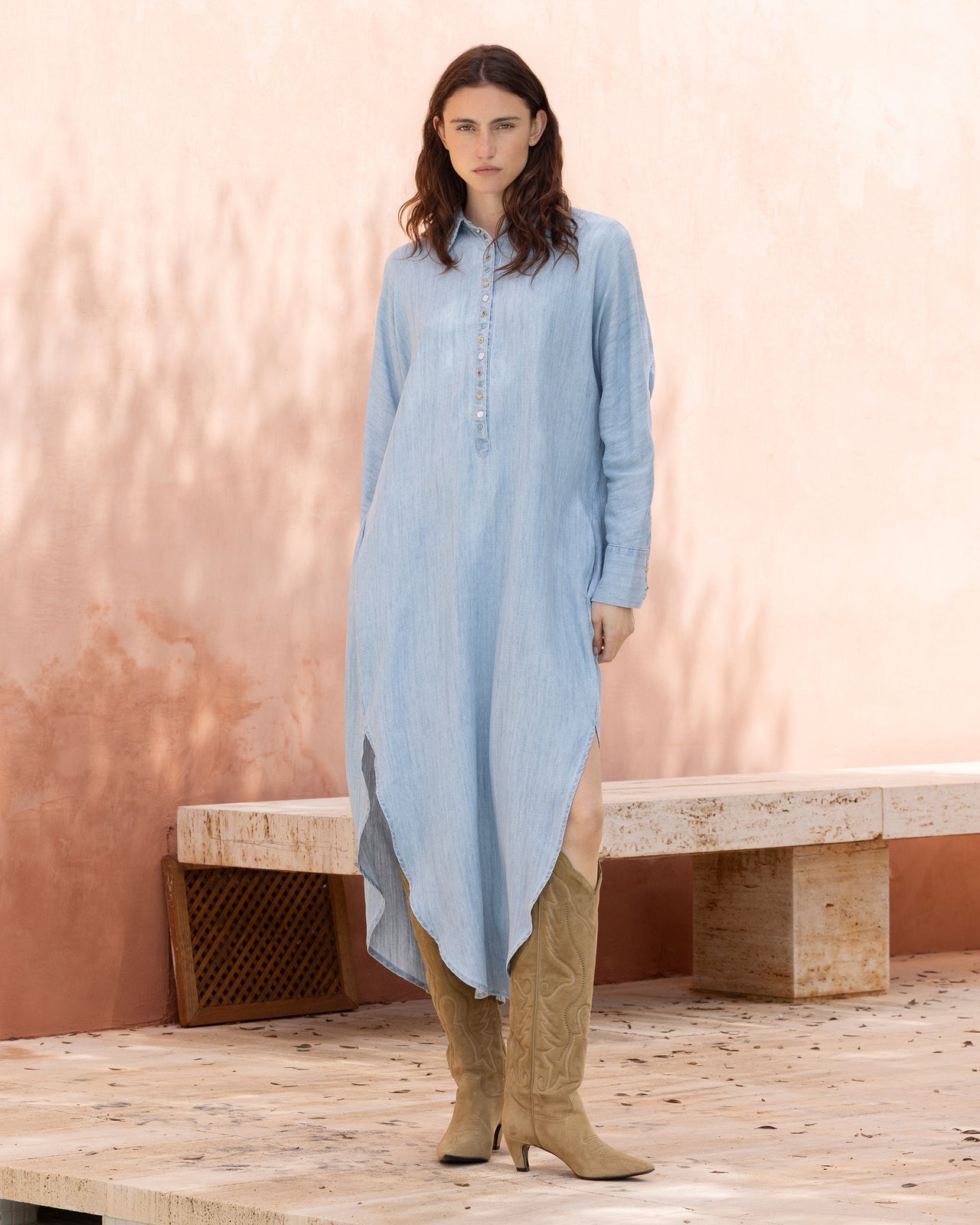 Robe longue bleu ciel en tencel et lin : Robes Mes Demoiselles - Image 1