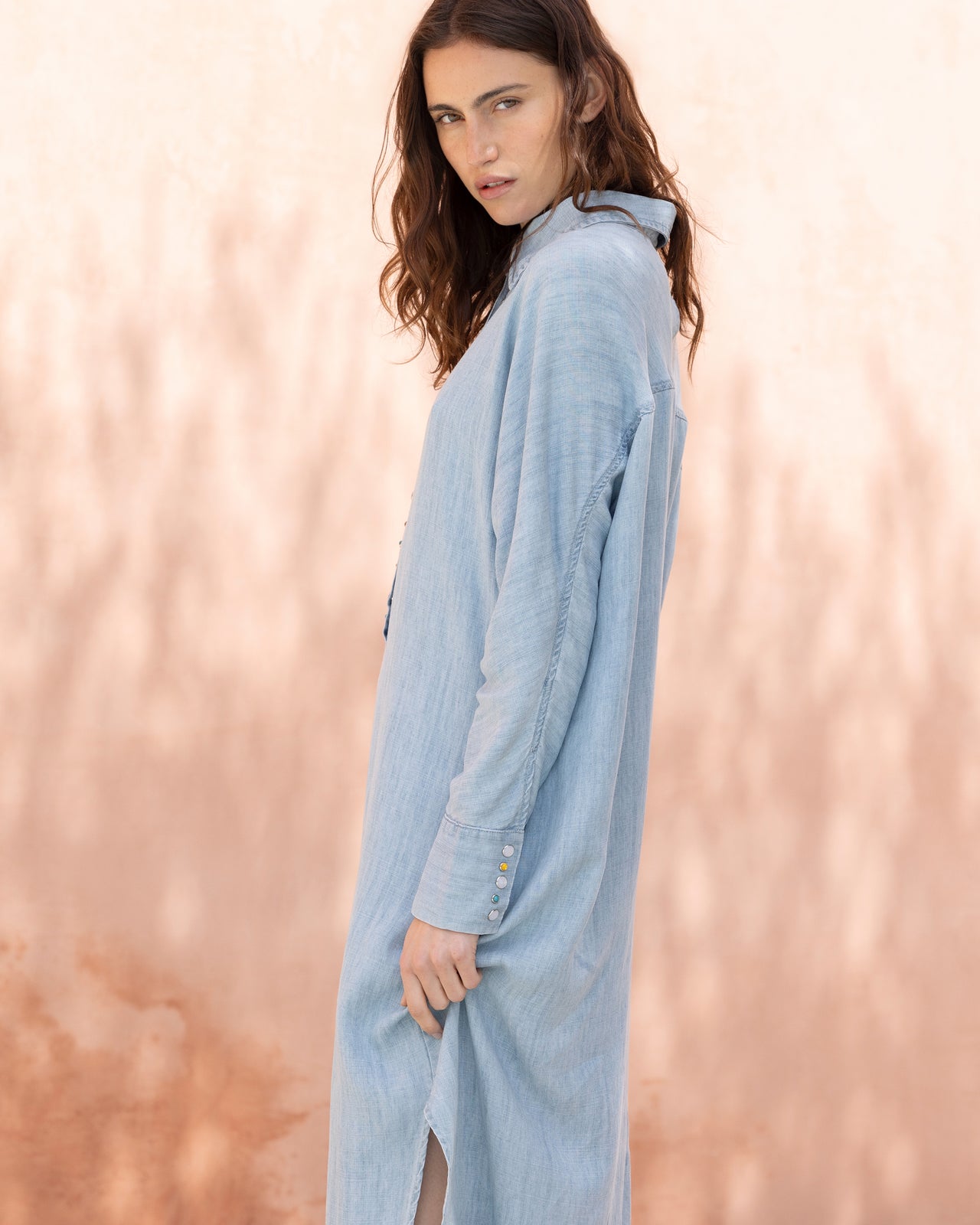 Robe longue bleu ciel en tencel et lin : Robes Mes Demoiselles - Image 3