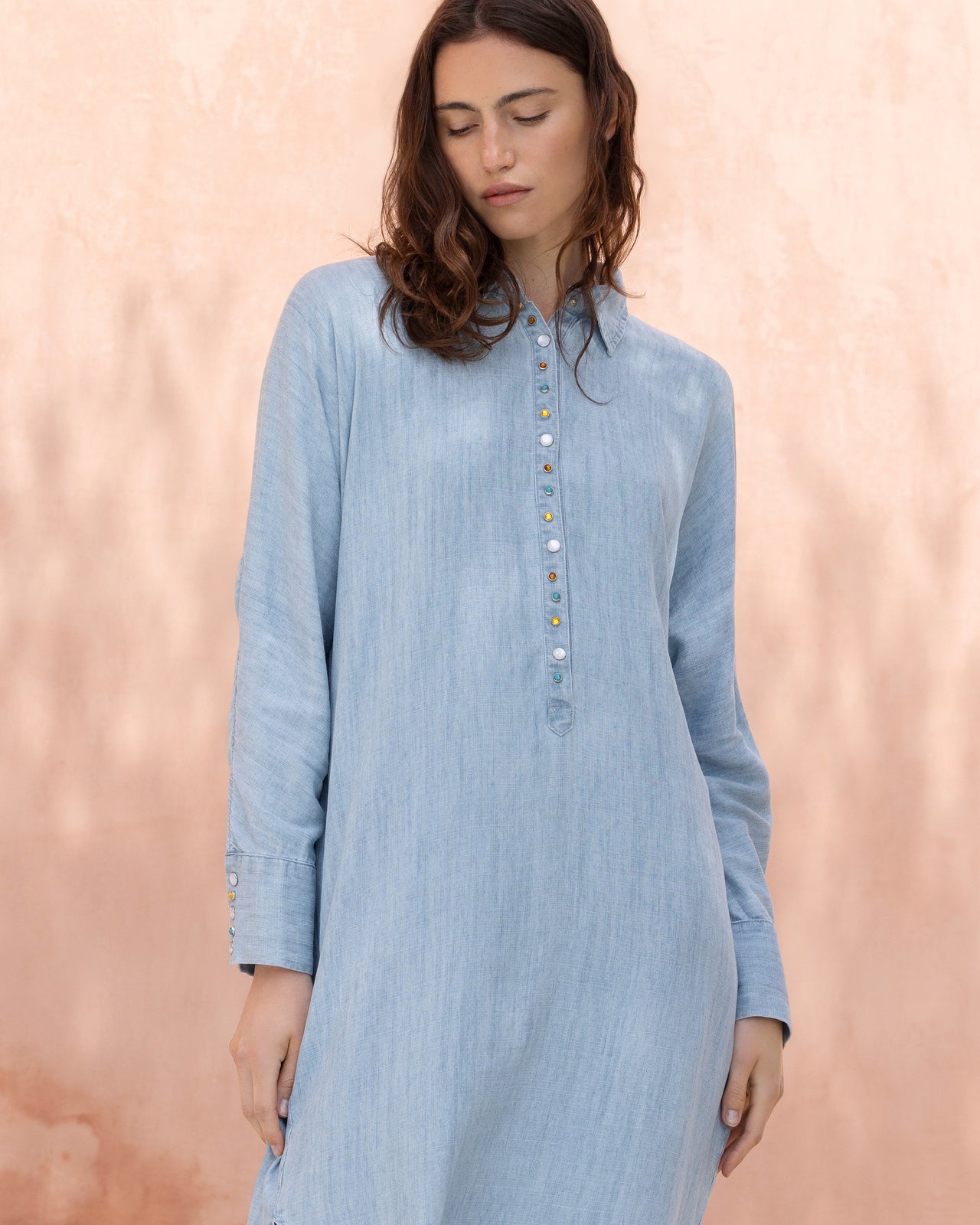 Robe Pina - Bleu : Robe longue bleu ciel en tencel et lin Mes Demoiselles - Image 4