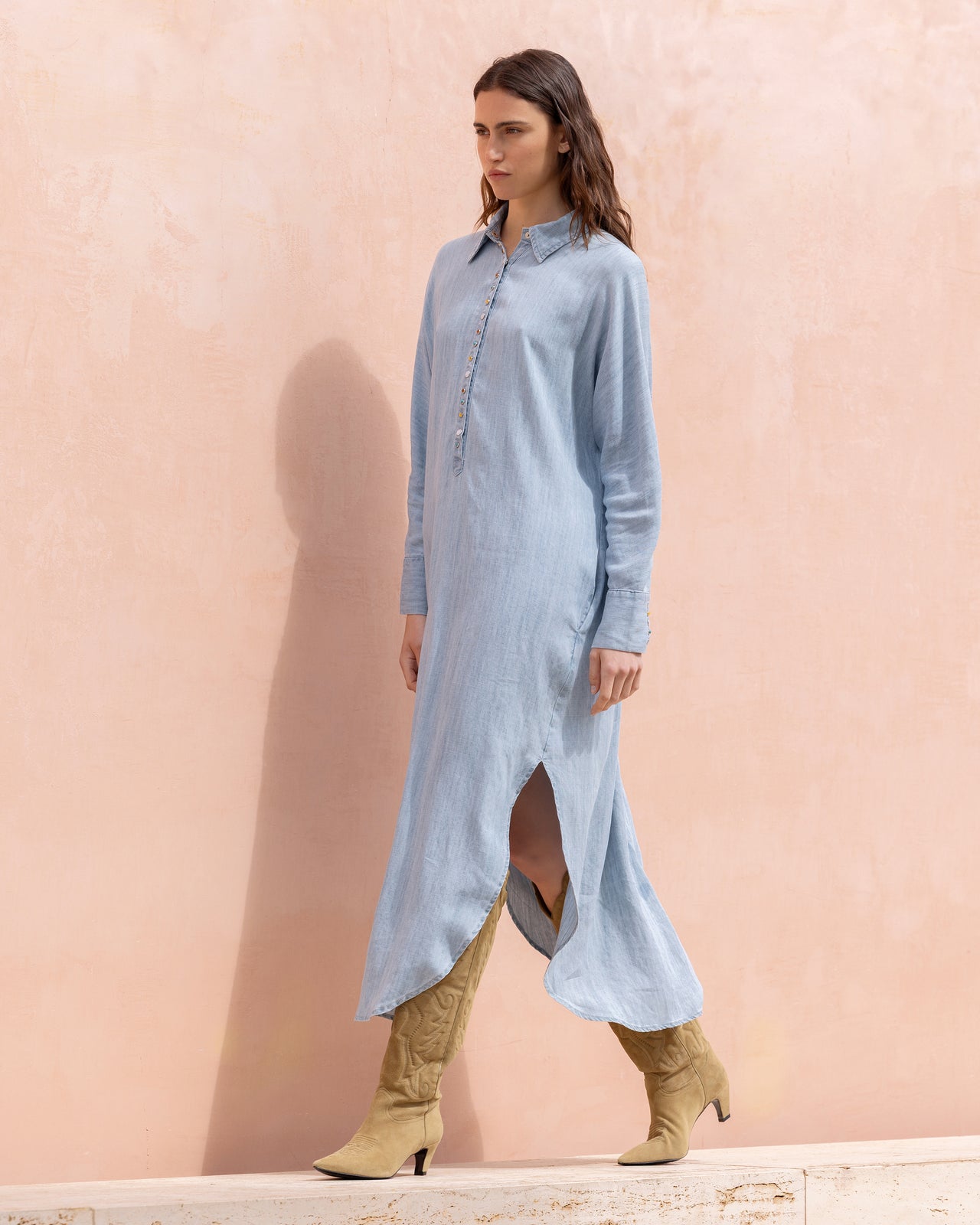 Robe Pina - Bleu : Robe longue bleu ciel en tencel et lin Mes Demoiselles - Image 7