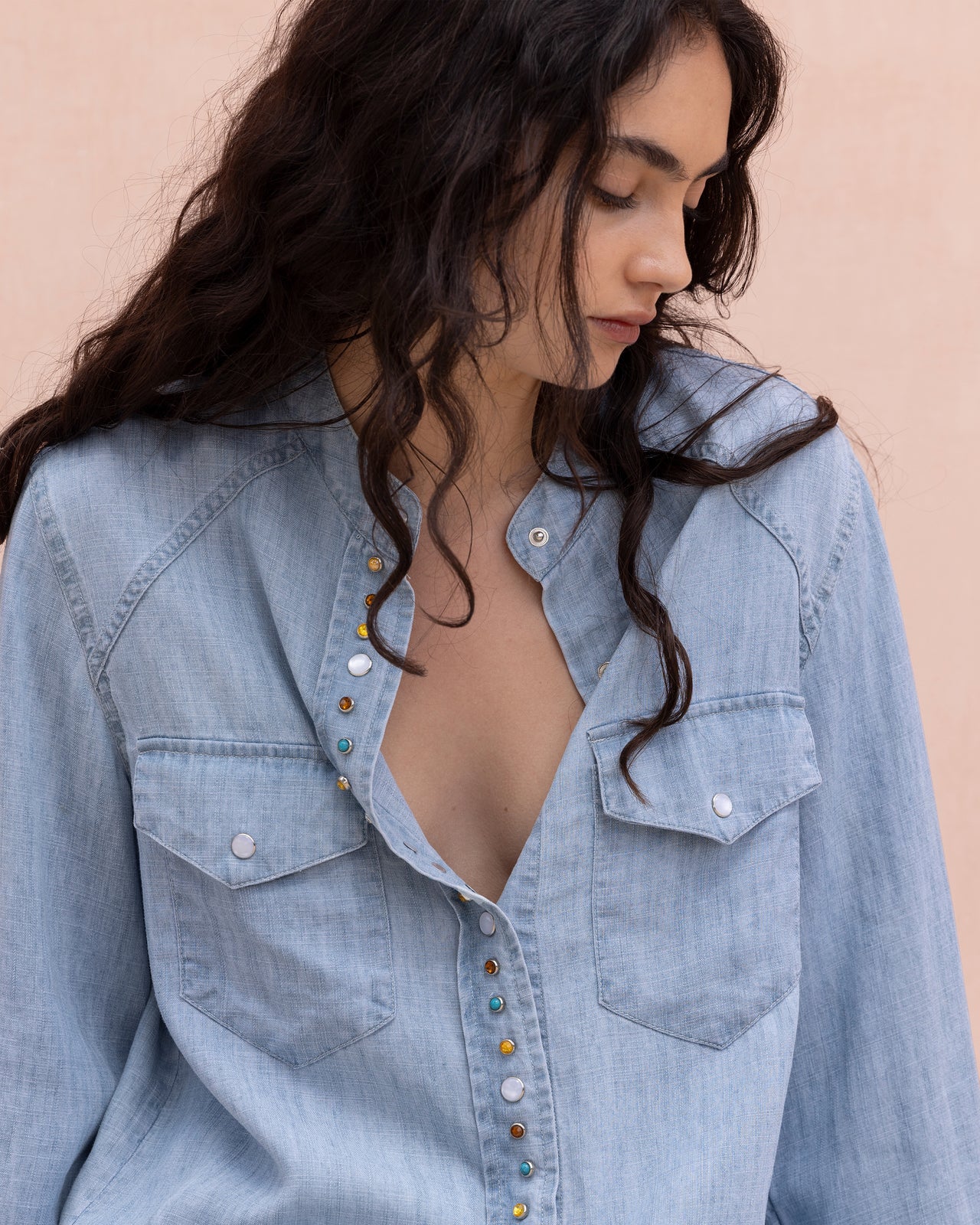 Chemise souple en tencel et lin bleu ciel : Chemises & tops Mes Demoiselles - Image 2