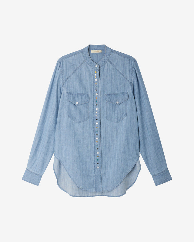 Chemise Plany - Bleu : Chemise souple en tencel et lin bleu ciel Mes Demoiselles - Dernière image