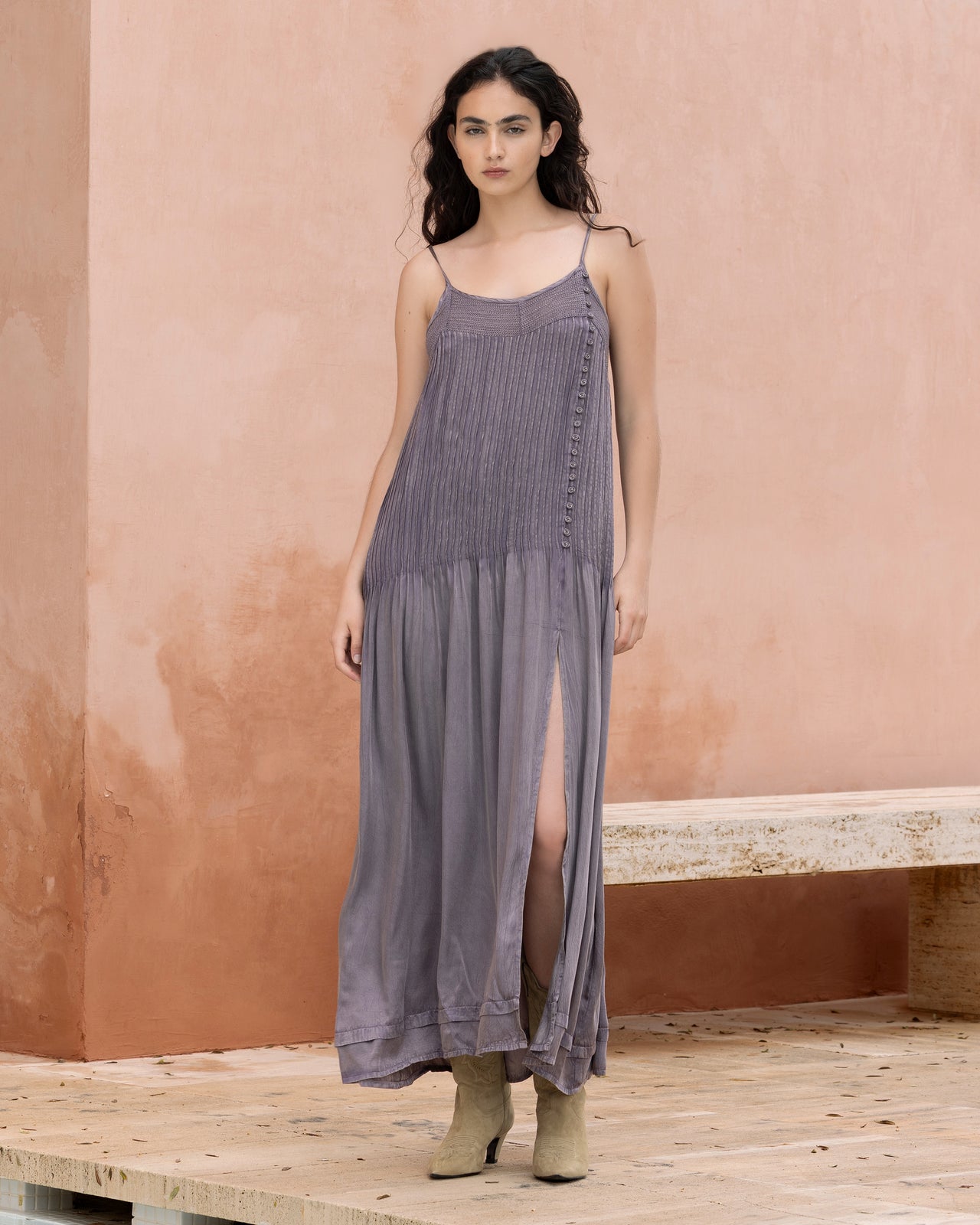 Robe à bretelles longue et fluide lilas : Robes Mes Demoiselles - Image 1