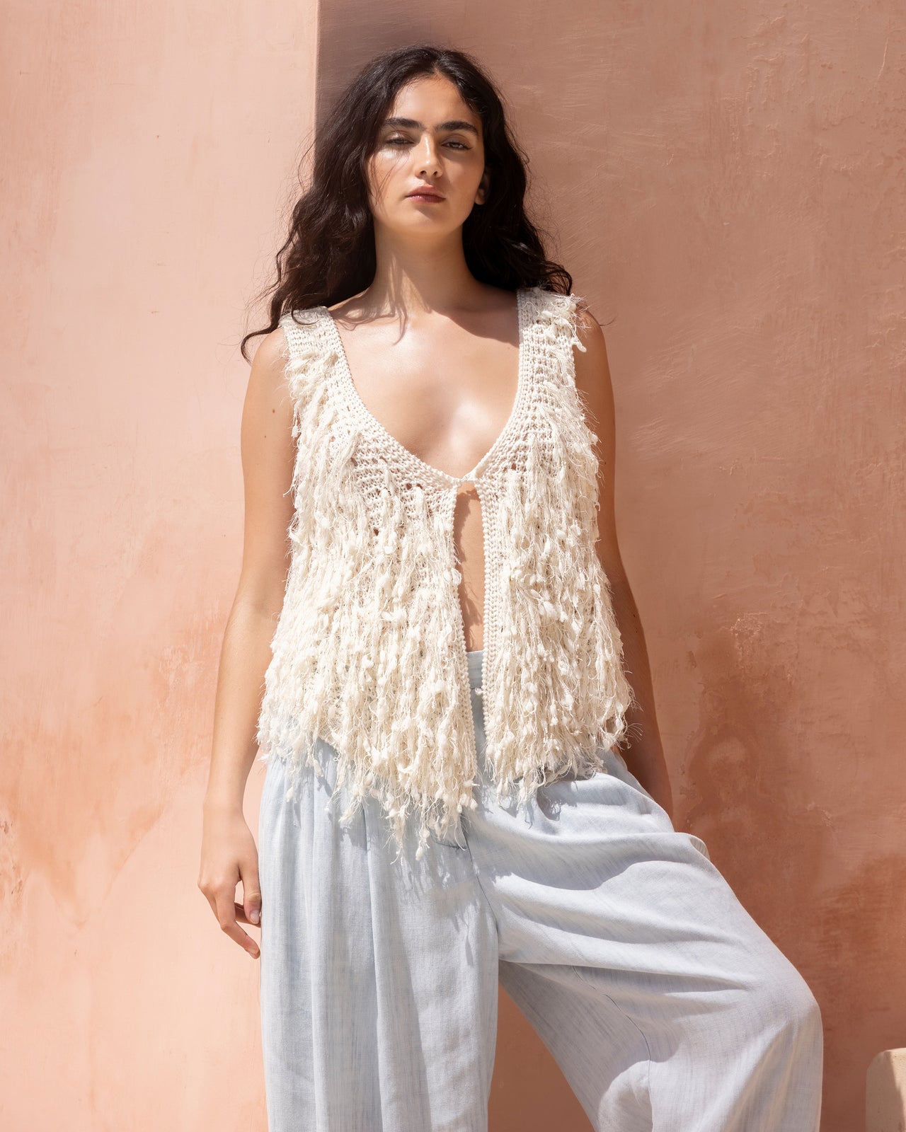 Veste Silvet - Ivoire : Gilet sans manches ivoire façon fourrure Mes Demoiselles - Image 5