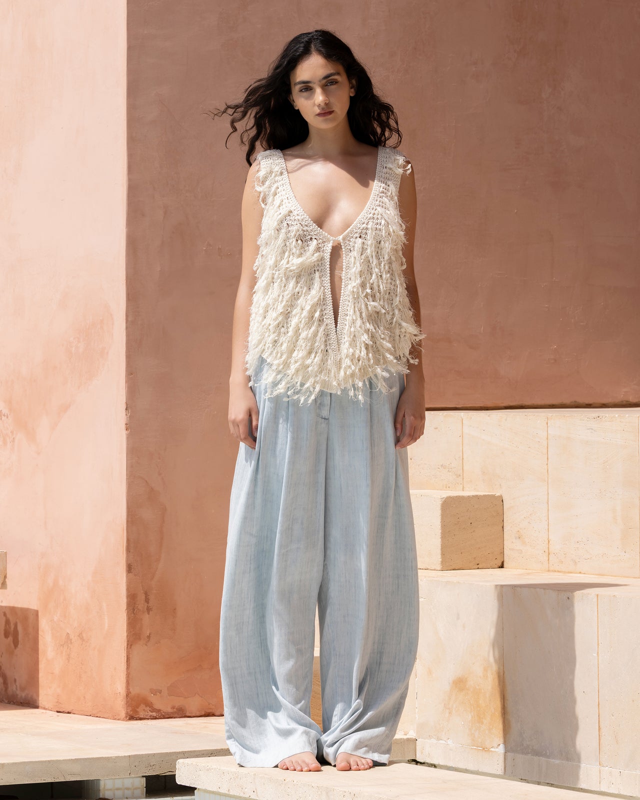 Gilet sans manches ivoire façon fourrure : Manteaux & vestes Mes Demoiselles - Image 1