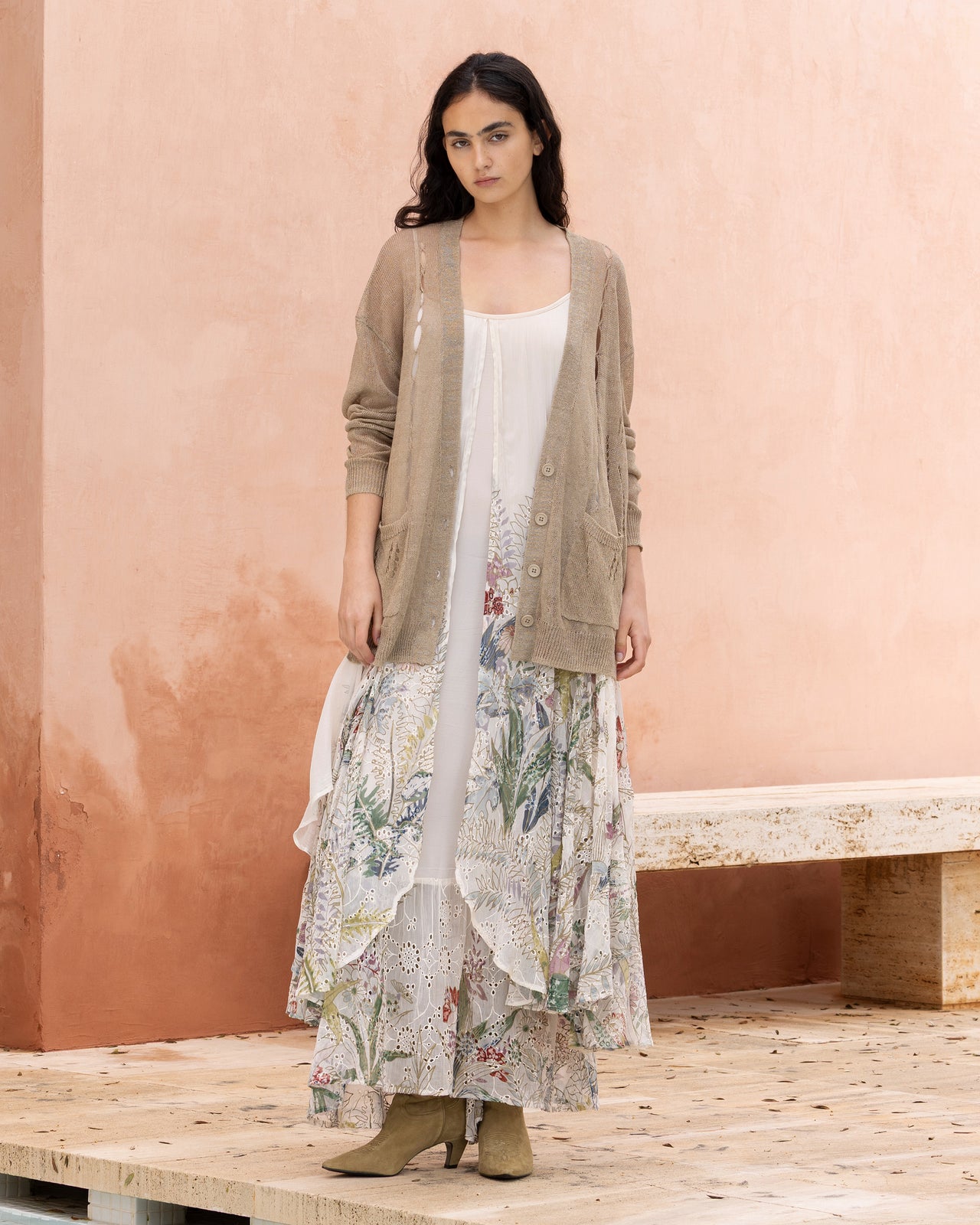 Cardigan oversize en lin ajouré : Pulls & gilets Mes Demoiselles - Image 1