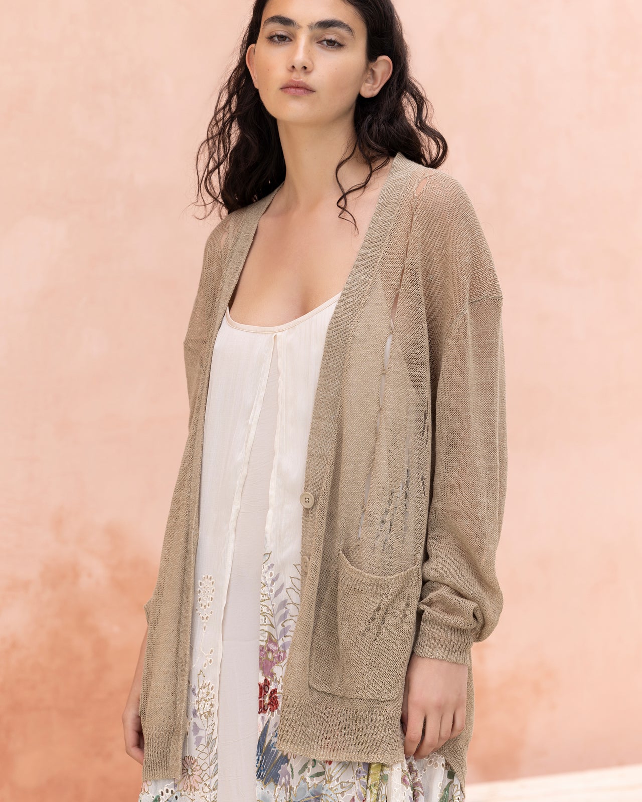 Cardigan Stree - Beige : Cardigan oversize en lin ajouré Mes Demoiselles - Image 4