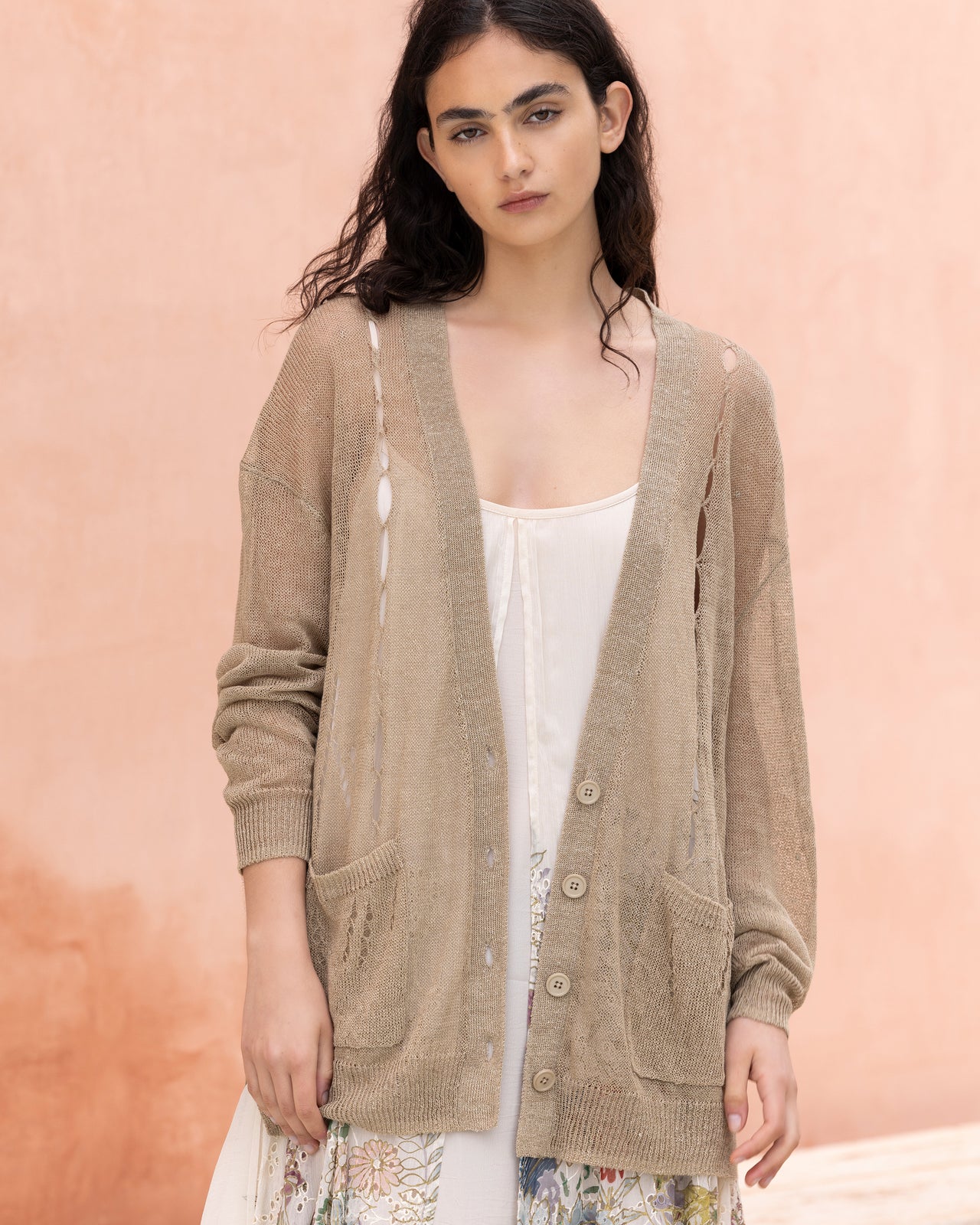 Cardigan Stree - Beige : Cardigan oversize en lin ajouré Mes Demoiselles - Image 5