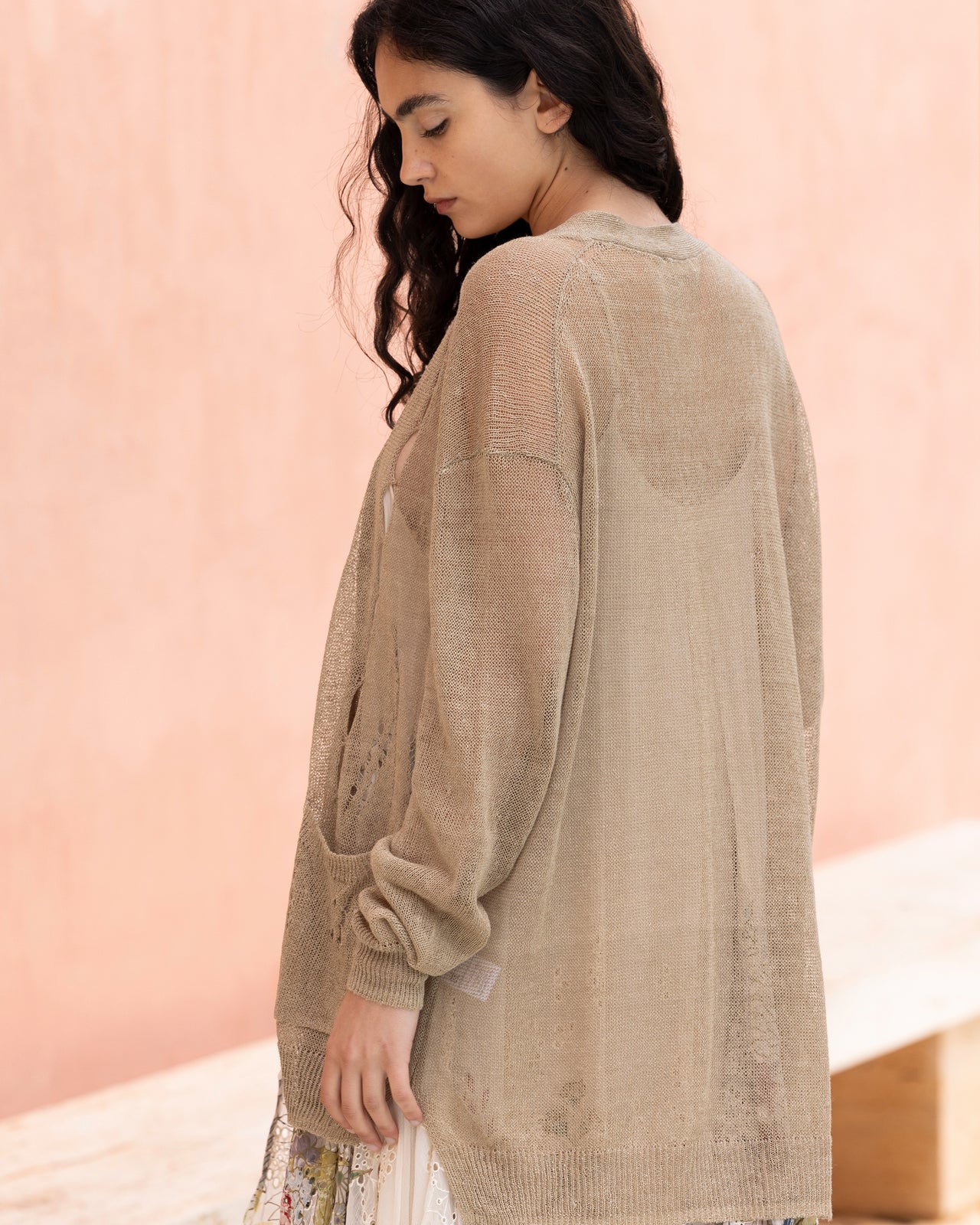 Cardigan Stree - Beige : Cardigan oversize en lin ajouré Mes Demoiselles - Image 6