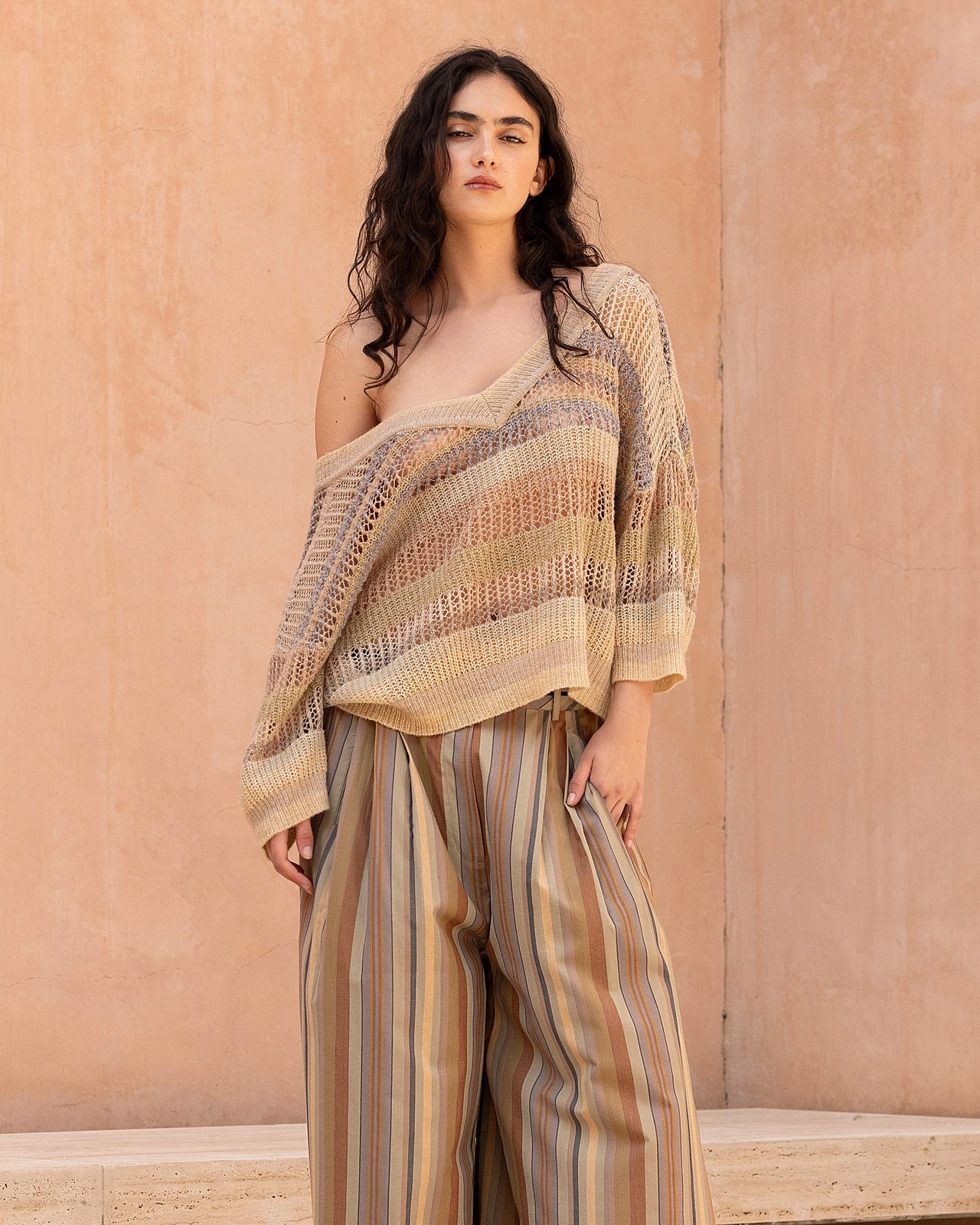 Pantalon Tapachula - Sable : Pantalon à rayures bayadères multicolores Mes Demoiselles - Image 4