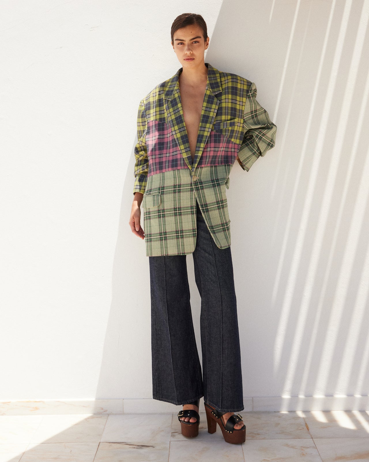 Veste oversize - patchwork tartan : Manteaux & vestes Mes Demoiselles - Image 1