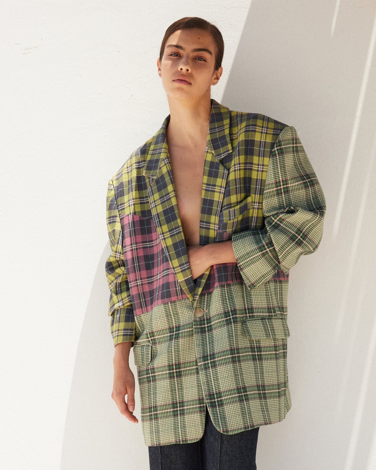 Veste oversize - patchwork tartan : Manteaux & vestes Mes Demoiselles - Image 3
