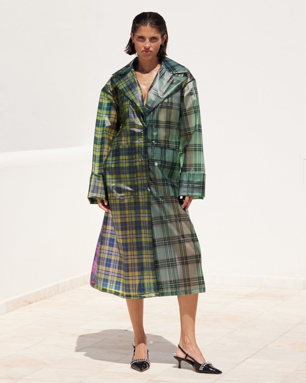Manteau Tyna - Vert : Imperméable long en tartan - navy et vert Mes Demoiselles - Image 4