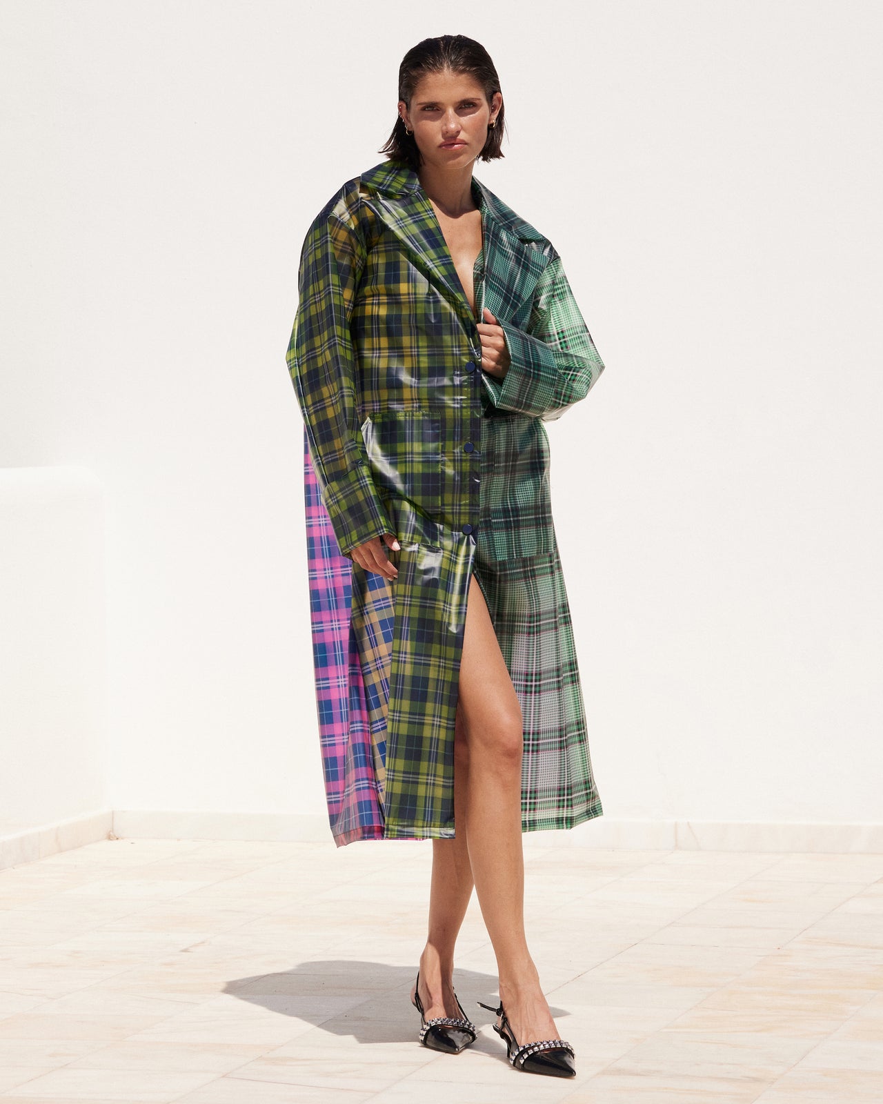 Manteau Tyna - Vert : Imperméable long en tartan - navy et vert Mes Demoiselles - Image 5