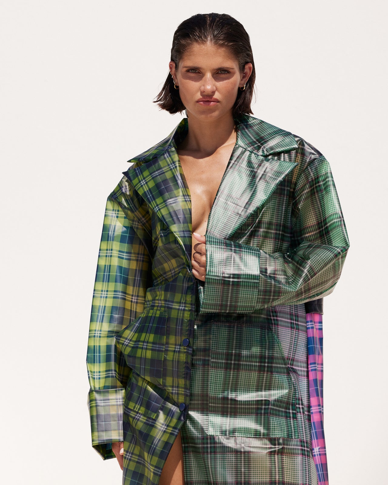 Manteau Tyna - Vert : Imperméable long en tartan - navy et vert Mes Demoiselles - Image 6