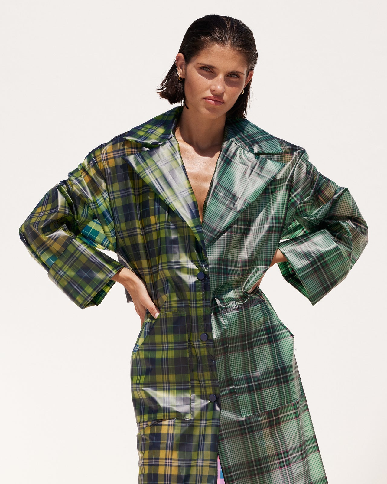 Manteau Tyna - Vert : Imperméable long en tartan - navy et vert Mes Demoiselles - Image 8
