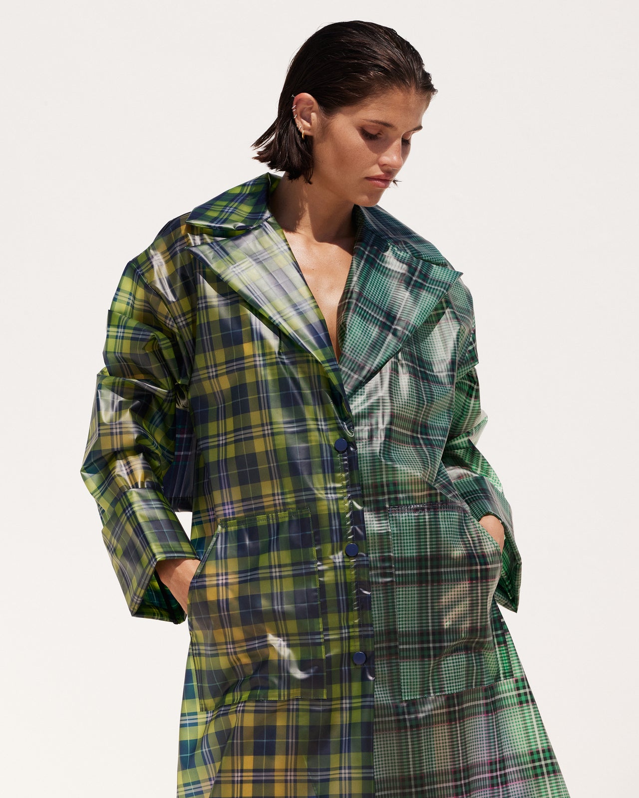 Manteau Tyna - Vert : Imperméable long en tartan - navy et vert Mes Demoiselles - Image 9