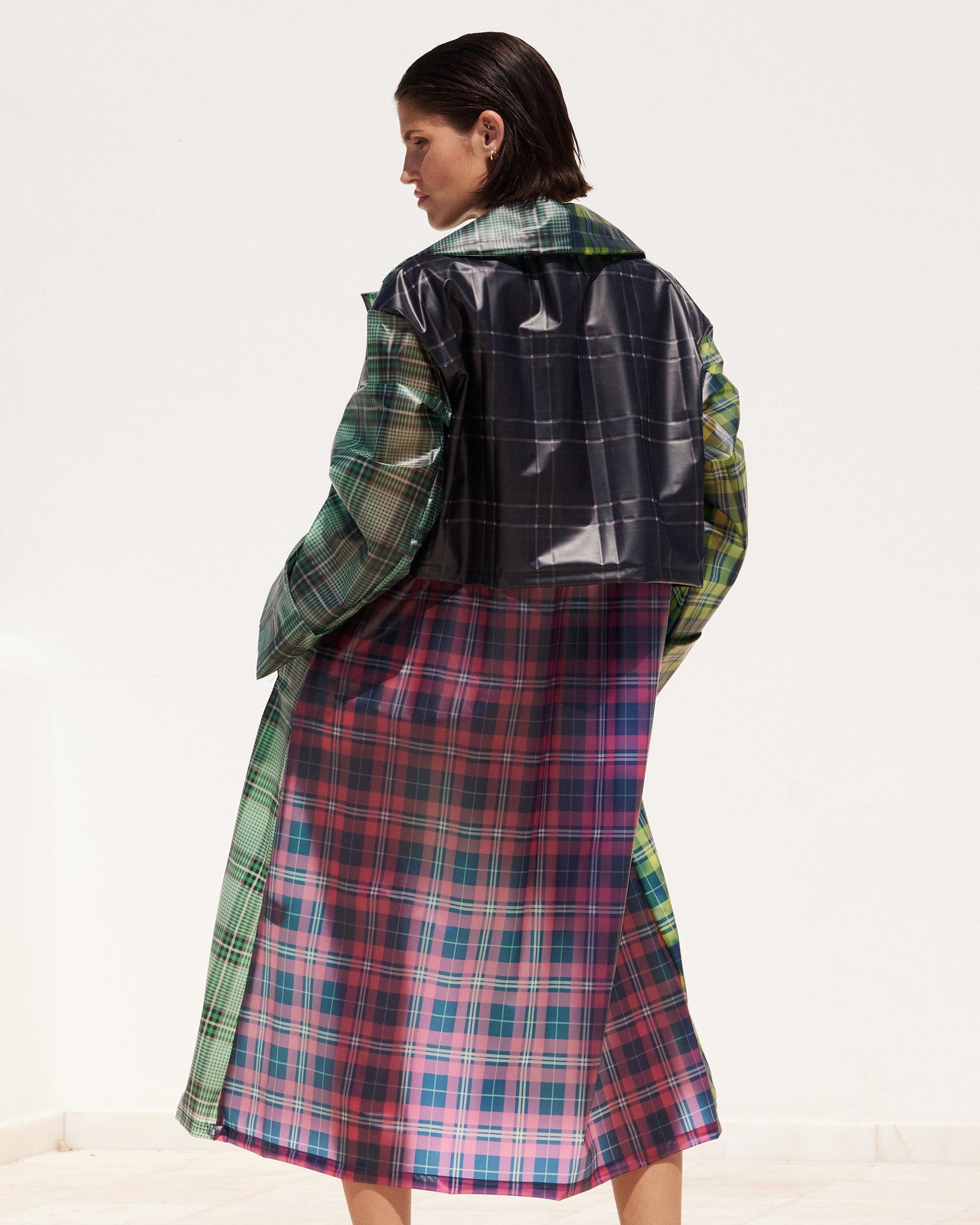 Manteau Tyna - Vert : Imperméable long en tartan - navy et vert Mes Demoiselles - Image 10