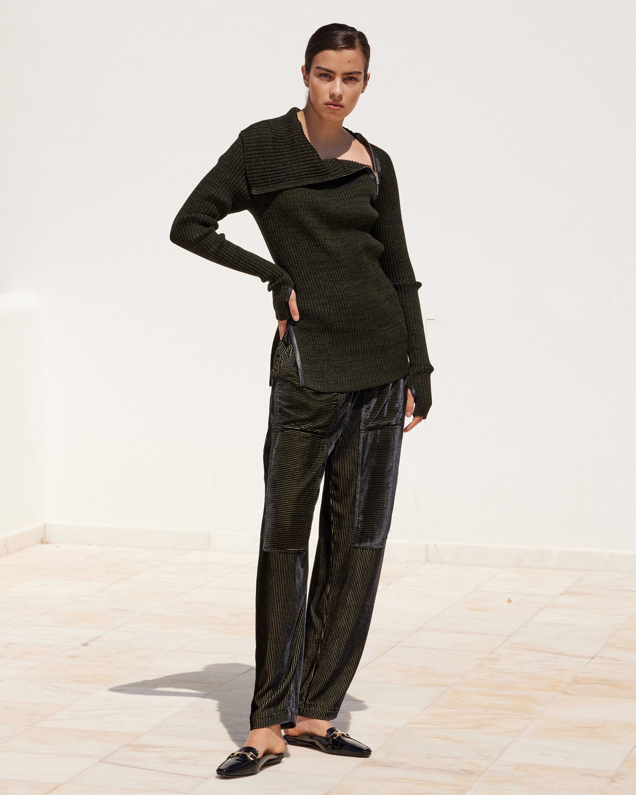 Pantalon Valou - Vert : Pantalon en velours de soie dévoré - Vert Mes Demoiselles - Image 7