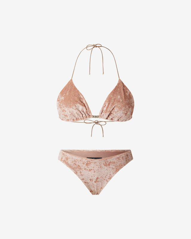 Maillot De Bain Violeta - Rose : Maillot de bain 2 pièces triangle en velours brillant rose pâle Mes Demoiselles - Dernière image
