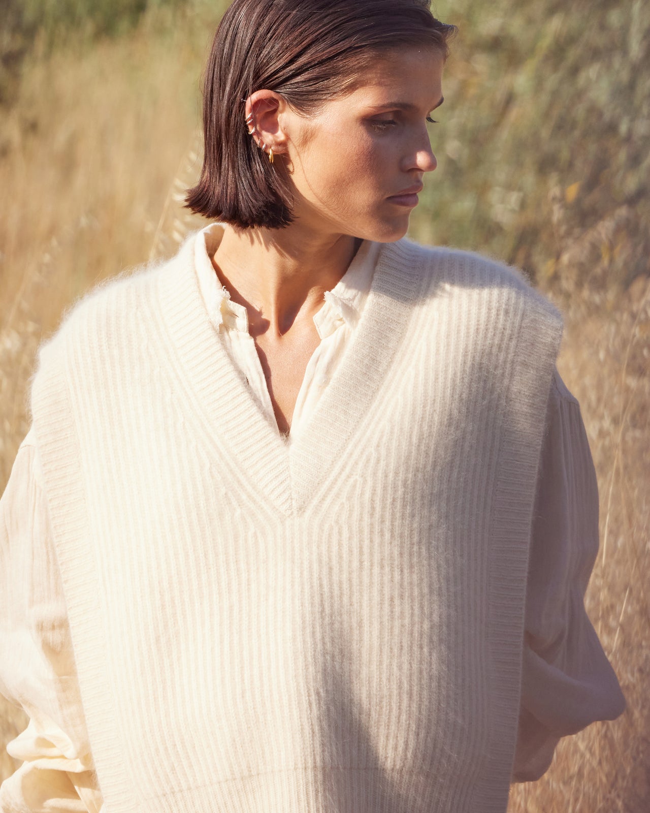 Top poncho en maille écrue raccoon & laine, côtes anglaises : Chemises & tops Mes Demoiselles - Image 3