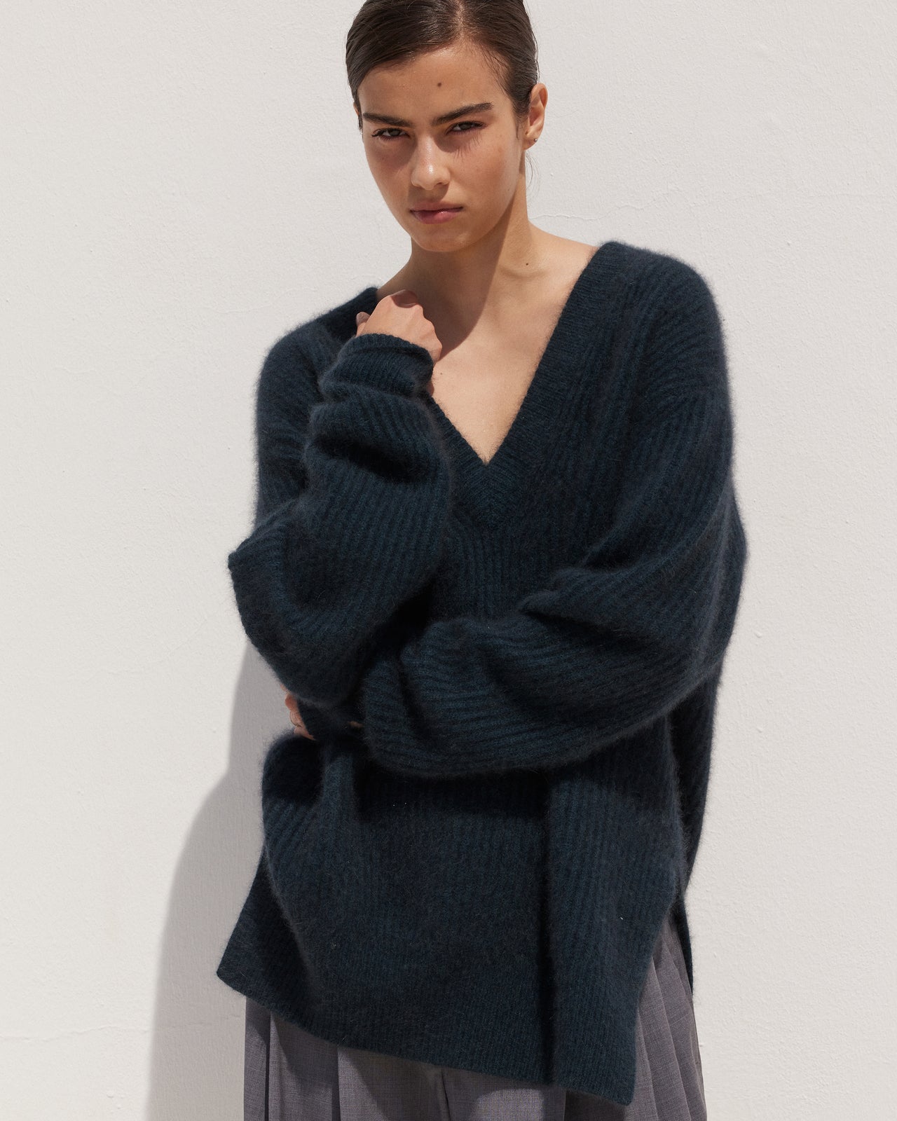 Pull Woch Bleu Marine : Pull droit en maille navy – laine & raccoon, côtes anglaises Mes Demoiselles - Image 6