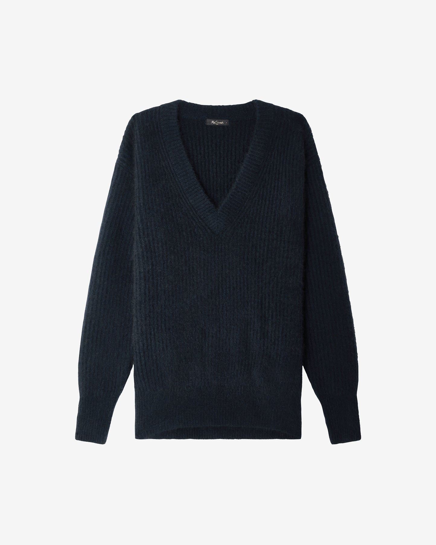 Pull Woch Bleu Marine : Pull droit en maille navy – laine & raccoon, côtes anglaises Mes Demoiselles