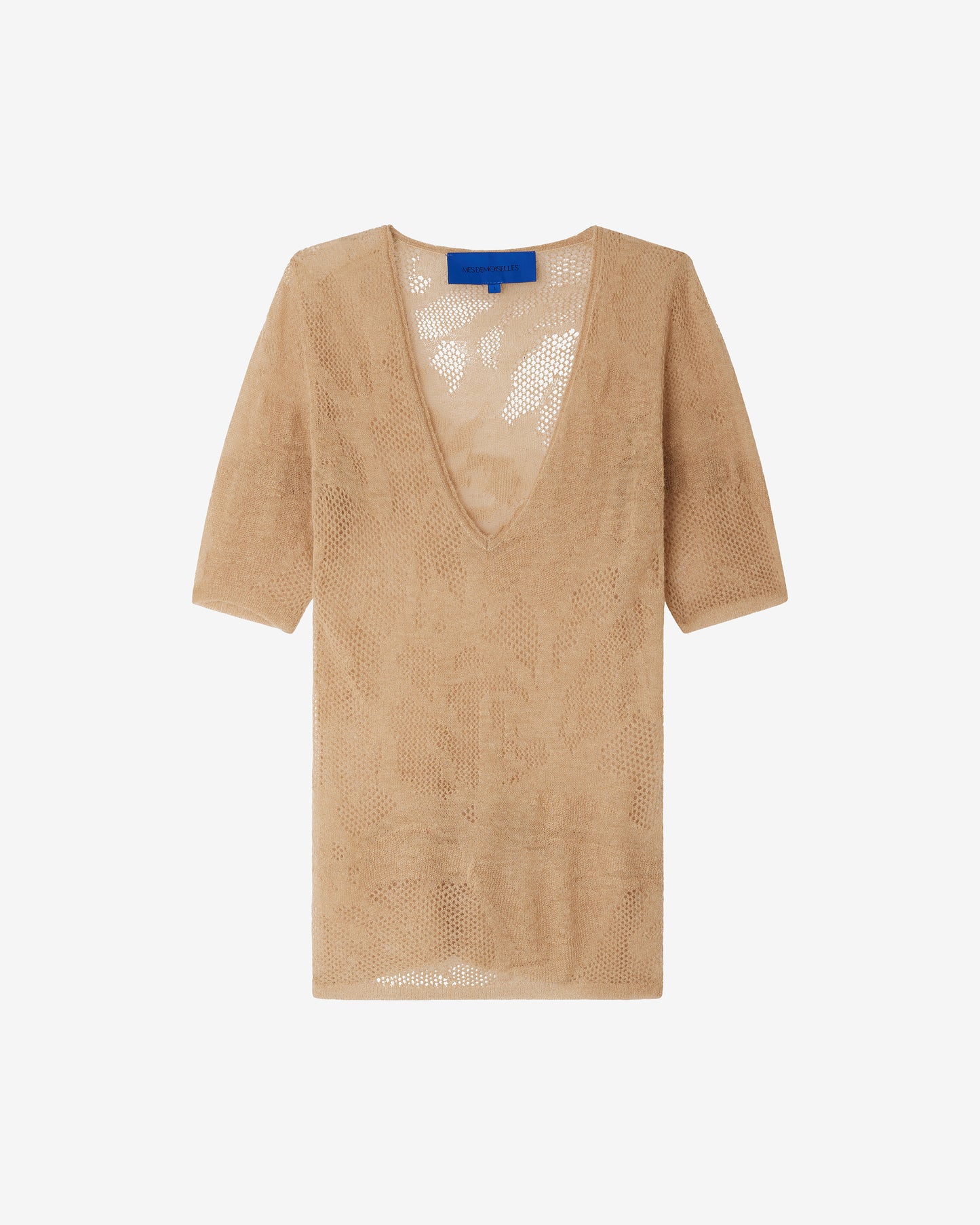 Tee - shirt en alpaca pointelle – Beige - Chemises & tops Mes Demoiselles