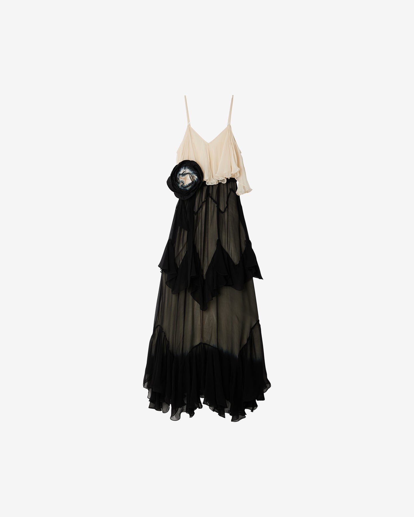 Robe Belvy - Noir : Robe longue en georgette de viscose – Noir et écru Mes Demoiselles