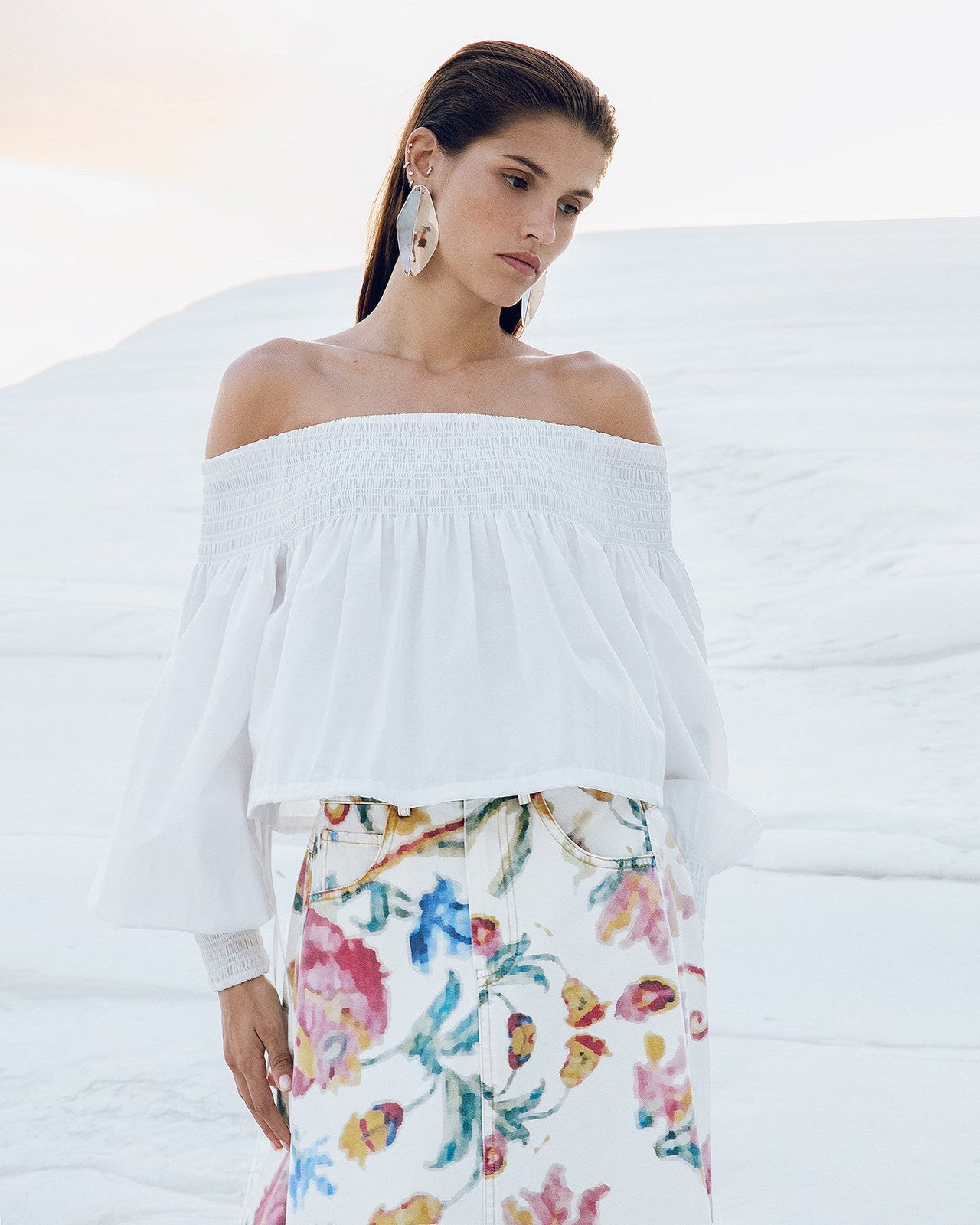 Blouse Pyrite - Blanc : Top en popeline de coton blanche encolure smockée Mes Demoiselles - Image 4