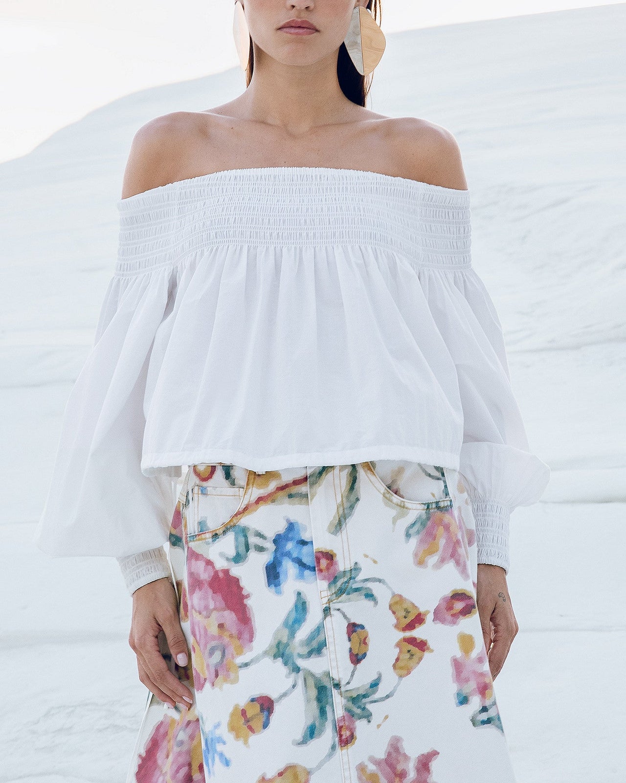 Blouse Pyrite - Blanc : Top en popeline de coton blanche encolure smockée Mes Demoiselles - Image 5