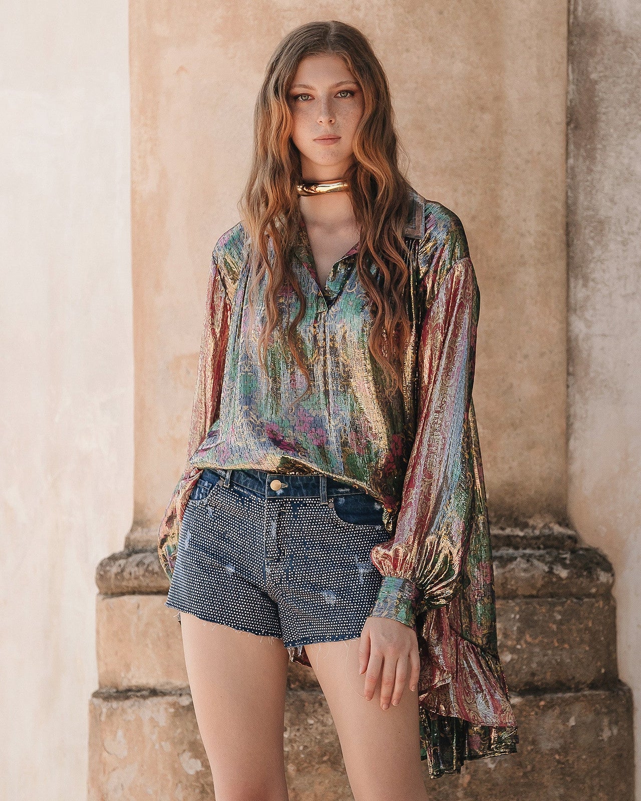 Blouse volumineuse en soie lurex : Chemises & tops Mes Demoiselles - Image 3