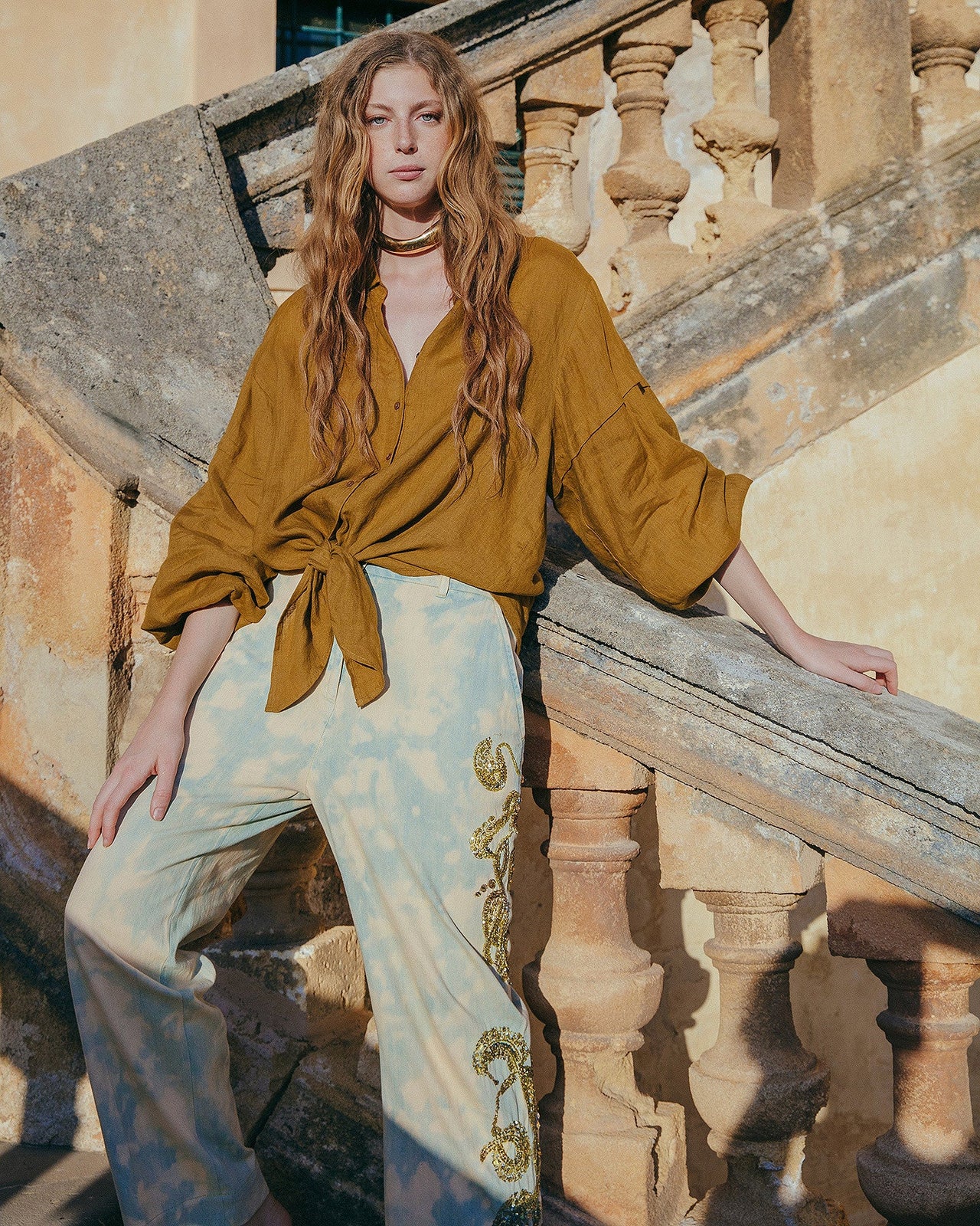 Chemise Cerea - Bronze : Chemise en lin couleur bronze à nouer Mes Demoiselles - Image 4