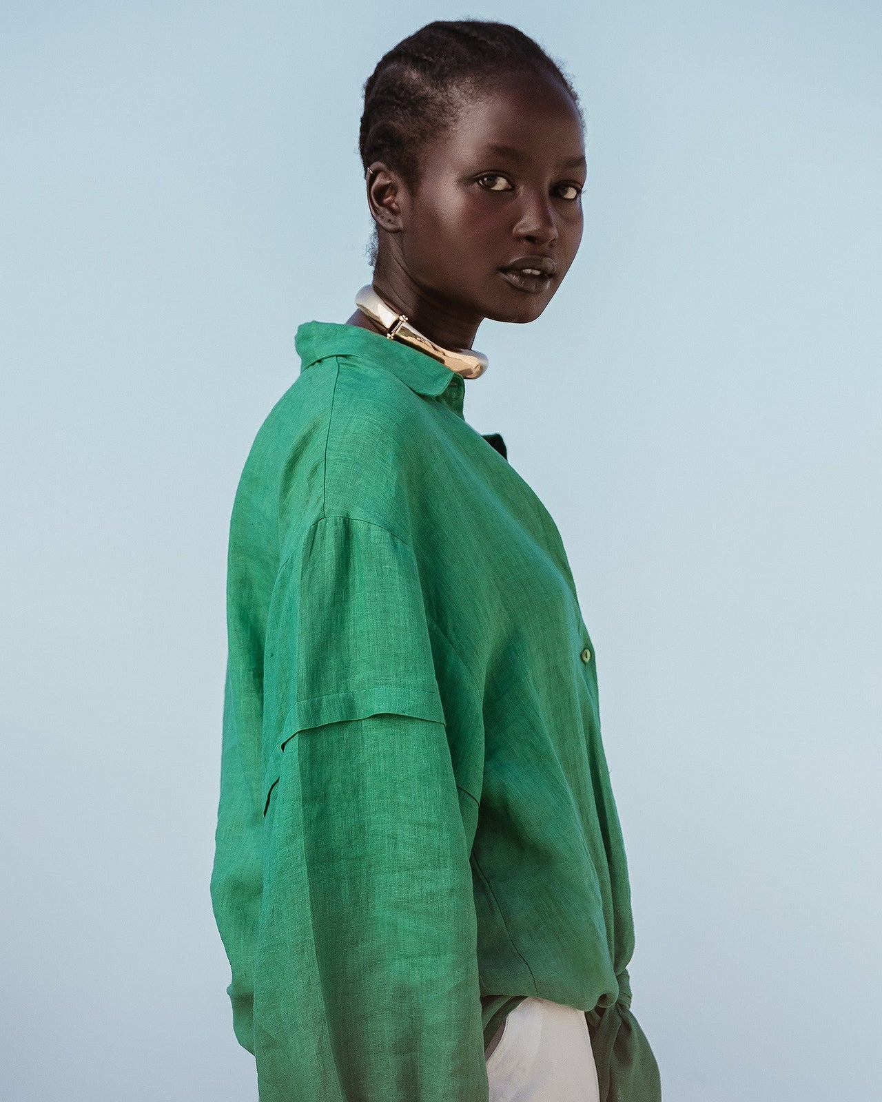 Chemise Cerea - Vert : Chemise en lin couleur verte à nouer Mes Demoiselles - Image 5