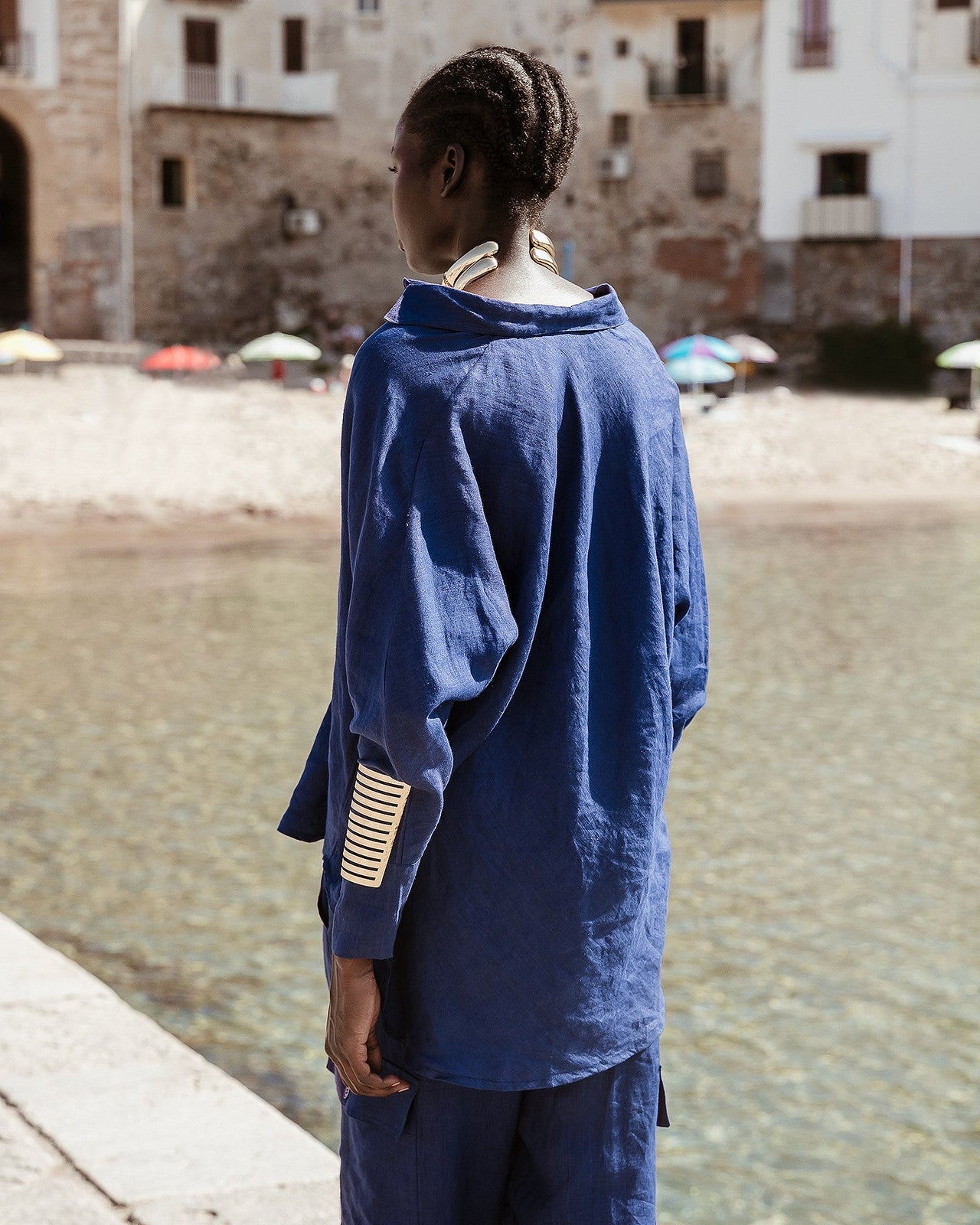 Blouse Cicco - Bleu Marine : Blouse en toile de lin bleu klein Mes Demoiselles - Image 5