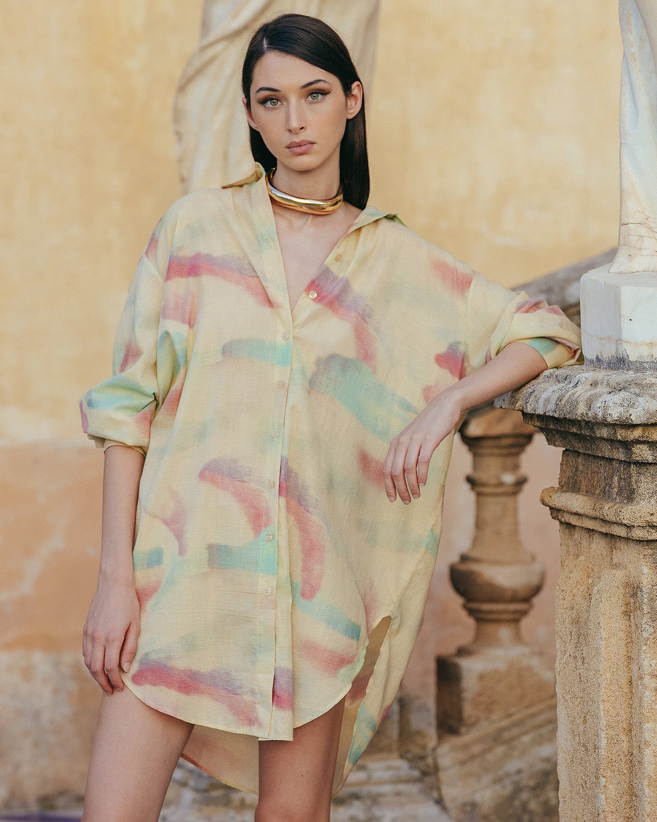 Chemise longue en coton pastel : Chemises & tops Mes Demoiselles - Image 3