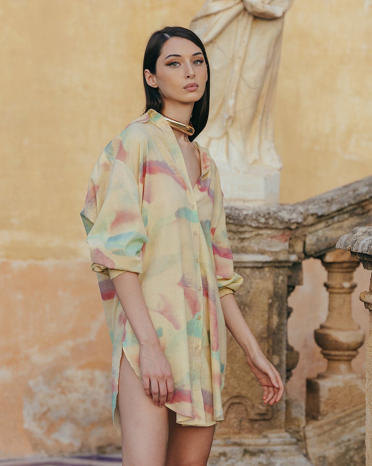 Chemise Danat - Jaune : Chemise longue en coton pastel Mes Demoiselles - Image 4