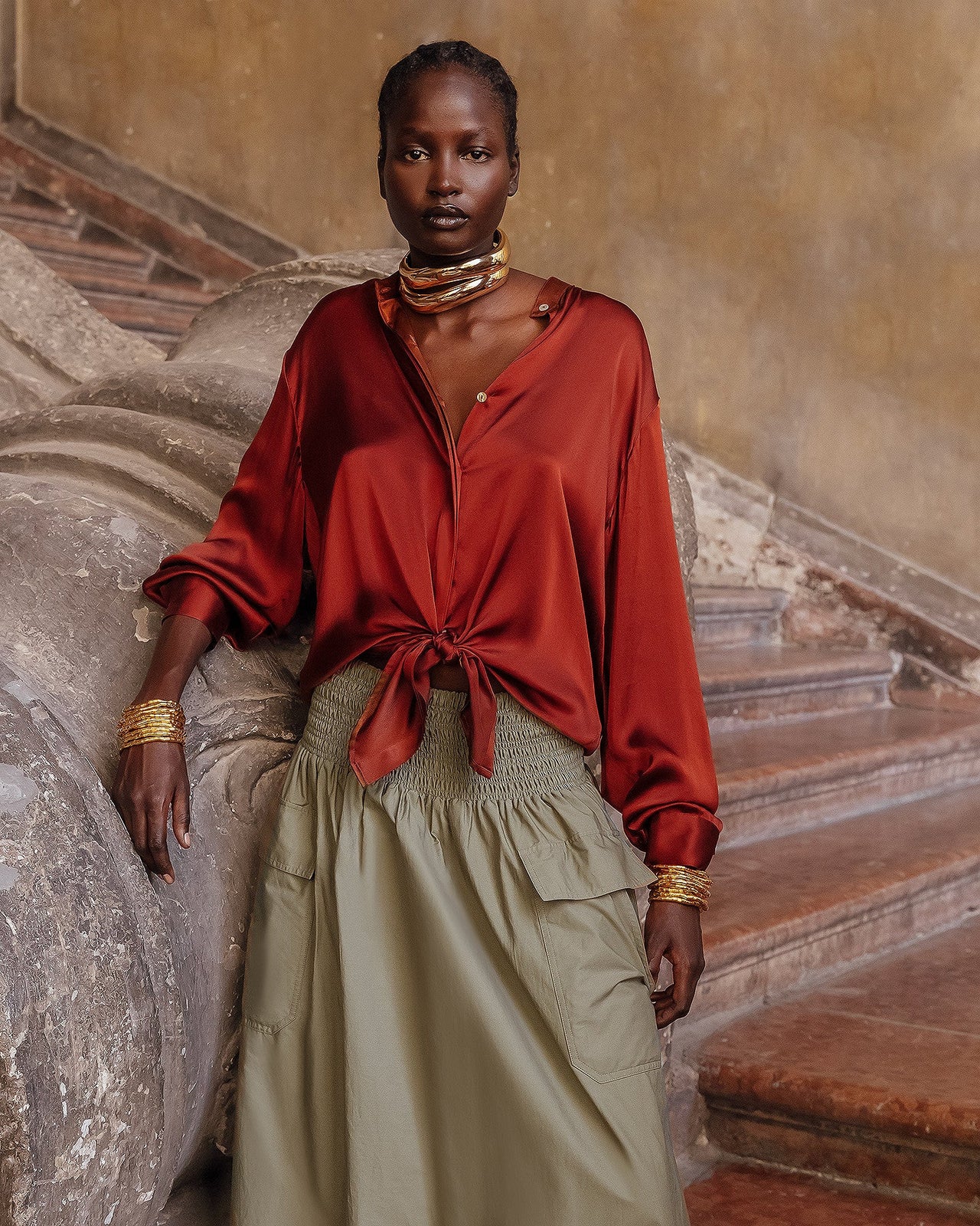 Chemise Silveness Terracotta : Chemise en satin de soie terracotta aux lignes épurées Mes Demoiselles - Image 4