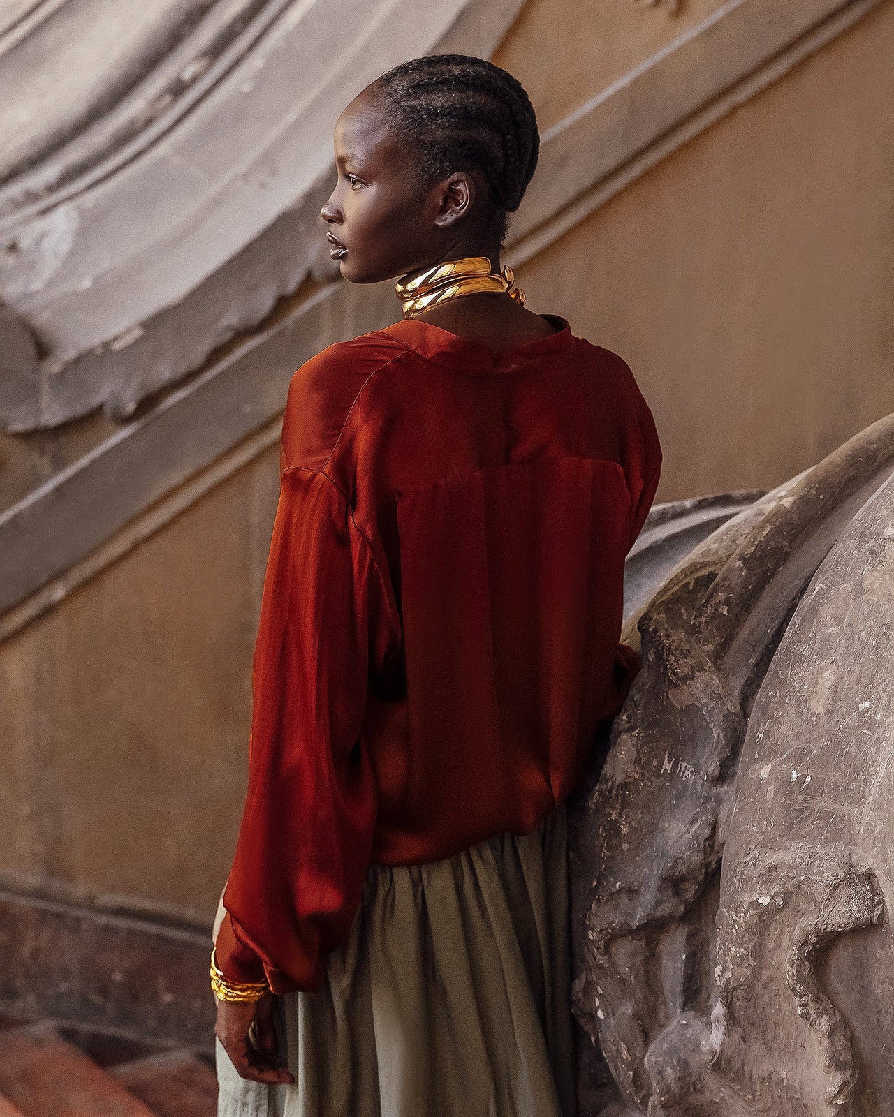 Chemise Silveness Terracotta : Chemise en satin de soie terracotta aux lignes épurées Mes Demoiselles - Image 6