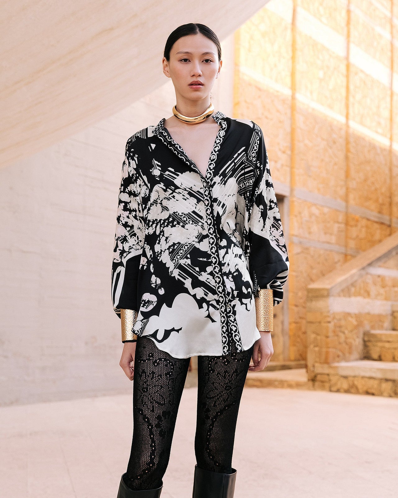 Chemise droite en viscose tramée : Chemises & tops Mes Demoiselles - Image 3