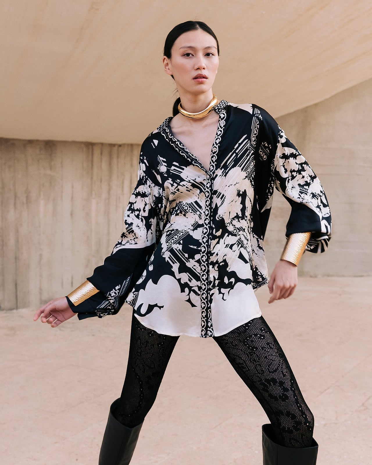 Chemise Wap - Noir : Chemise droite en viscose tramée Mes Demoiselles - Image 5