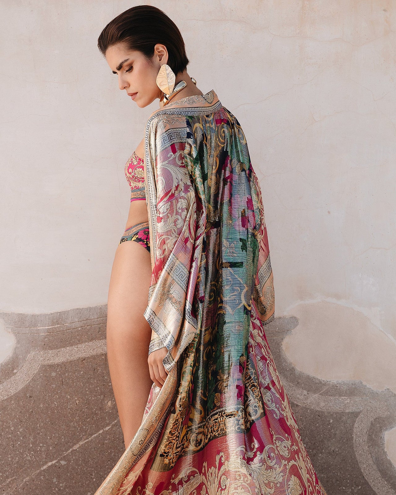 Kimono Reggio - Rose : Kimono en soie lurex imprimée Mes Demoiselles - Image 4
