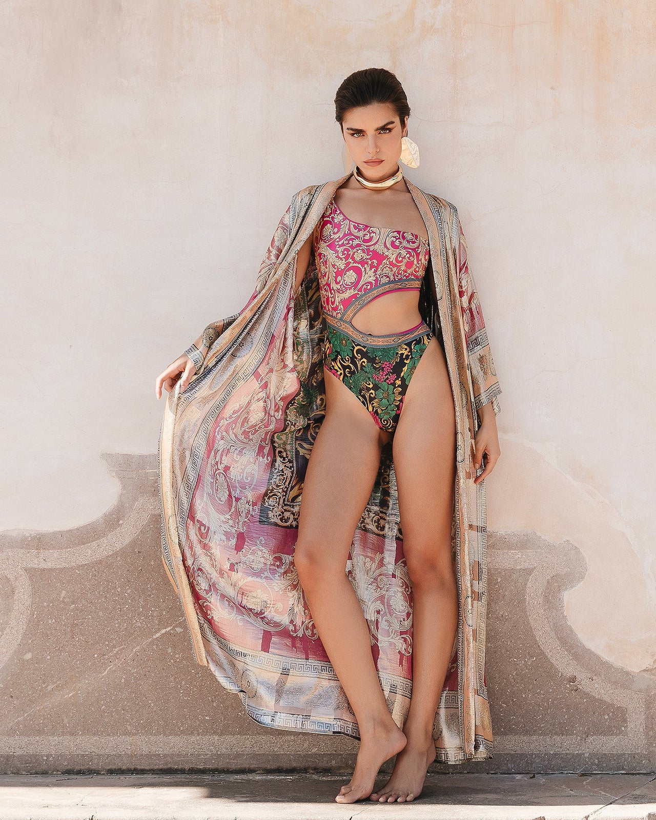 Kimono Reggio - Rose : Kimono en soie lurex imprimée Mes Demoiselles - Image 5