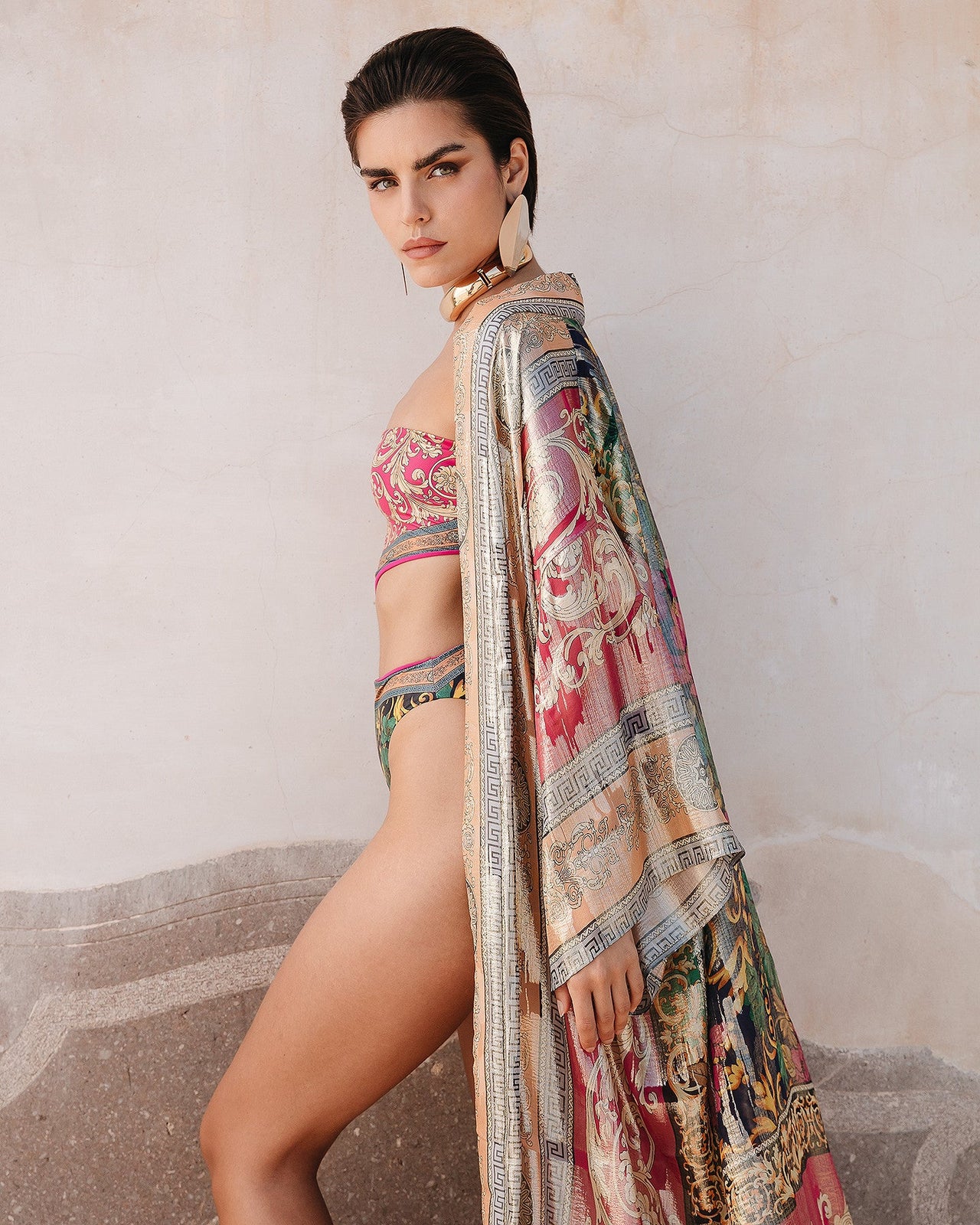 Kimono Reggio - Rose : Kimono en soie lurex imprimée Mes Demoiselles - Image 6