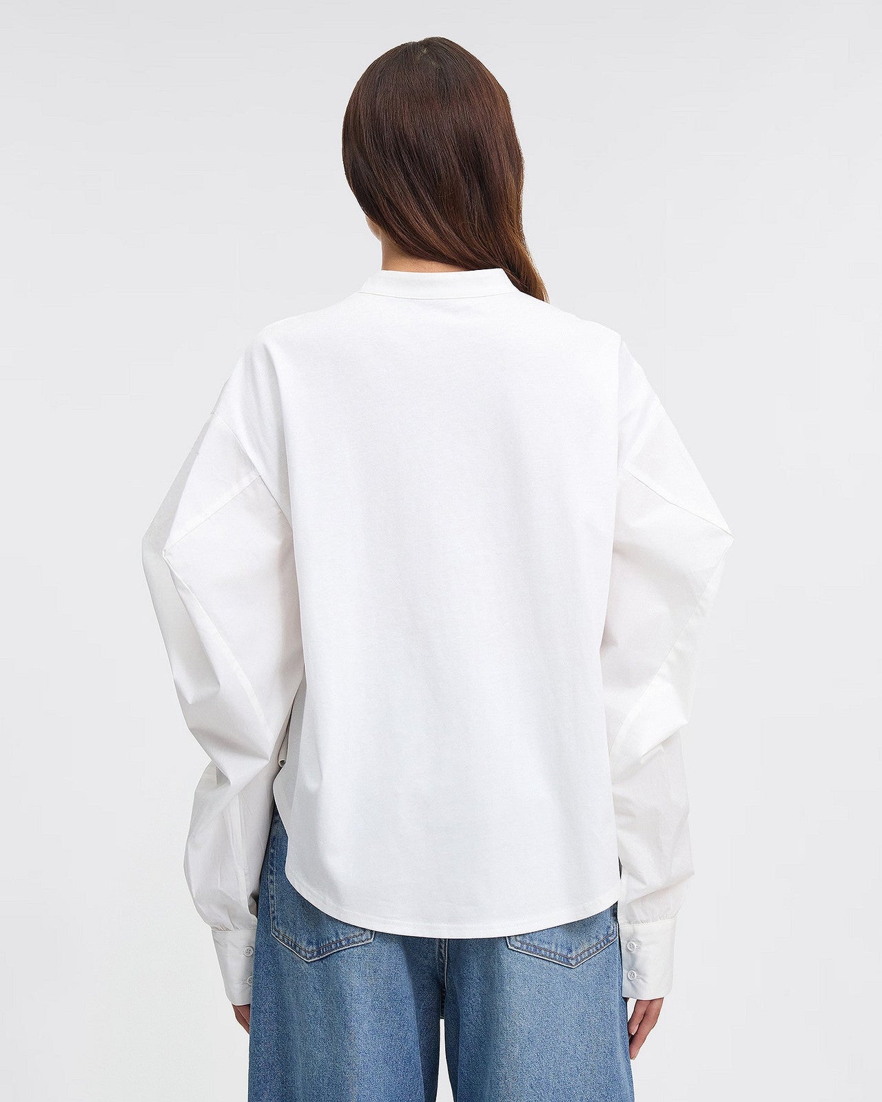 Blouse Aria - Blanc : Chemise blanche bi-matière aux manches volumineuses Mes Demoiselles - Image 4