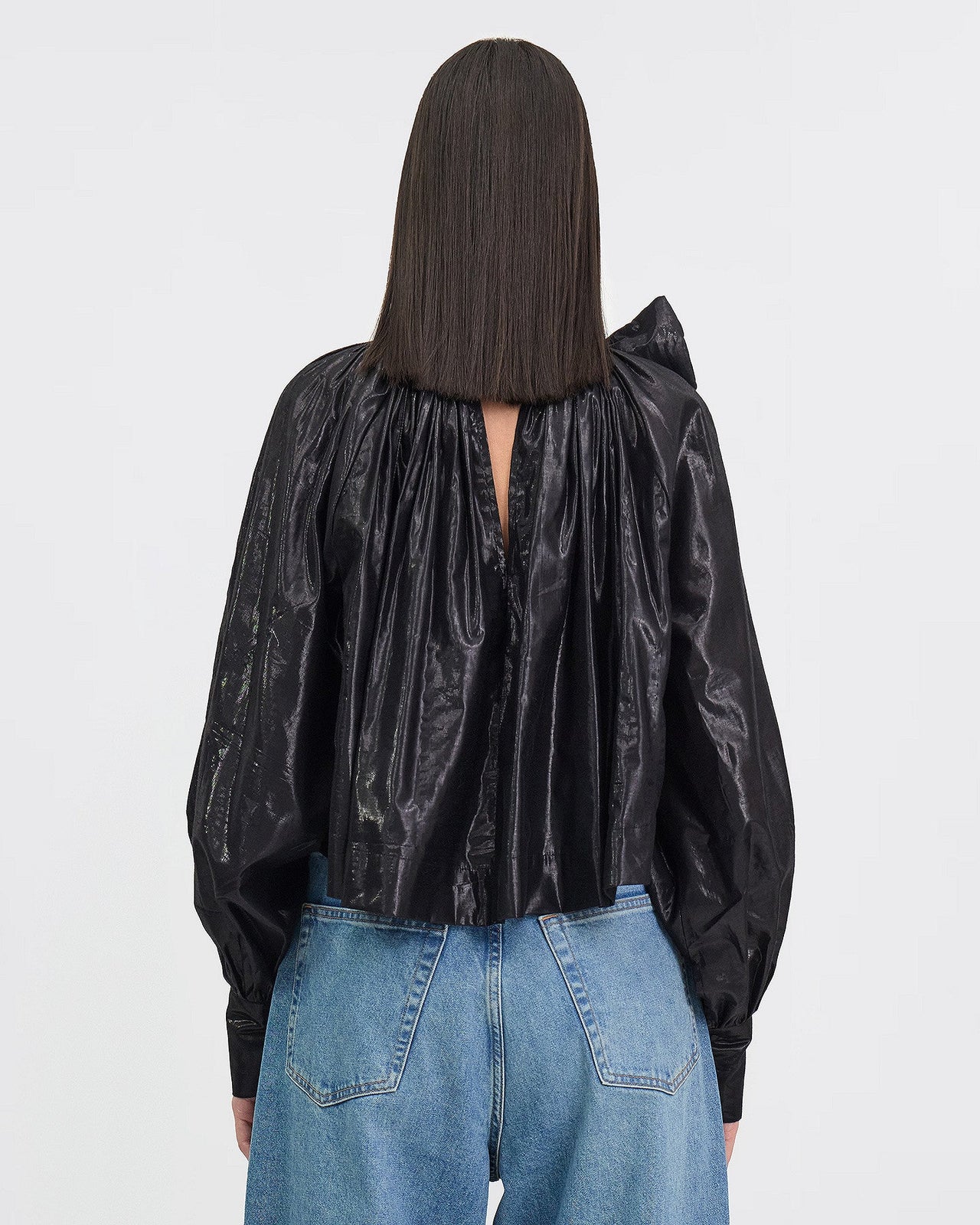 Blouse Virginie - Noir : Blouse courte en fil lurex tissé noir Mes Demoiselles - Image 5